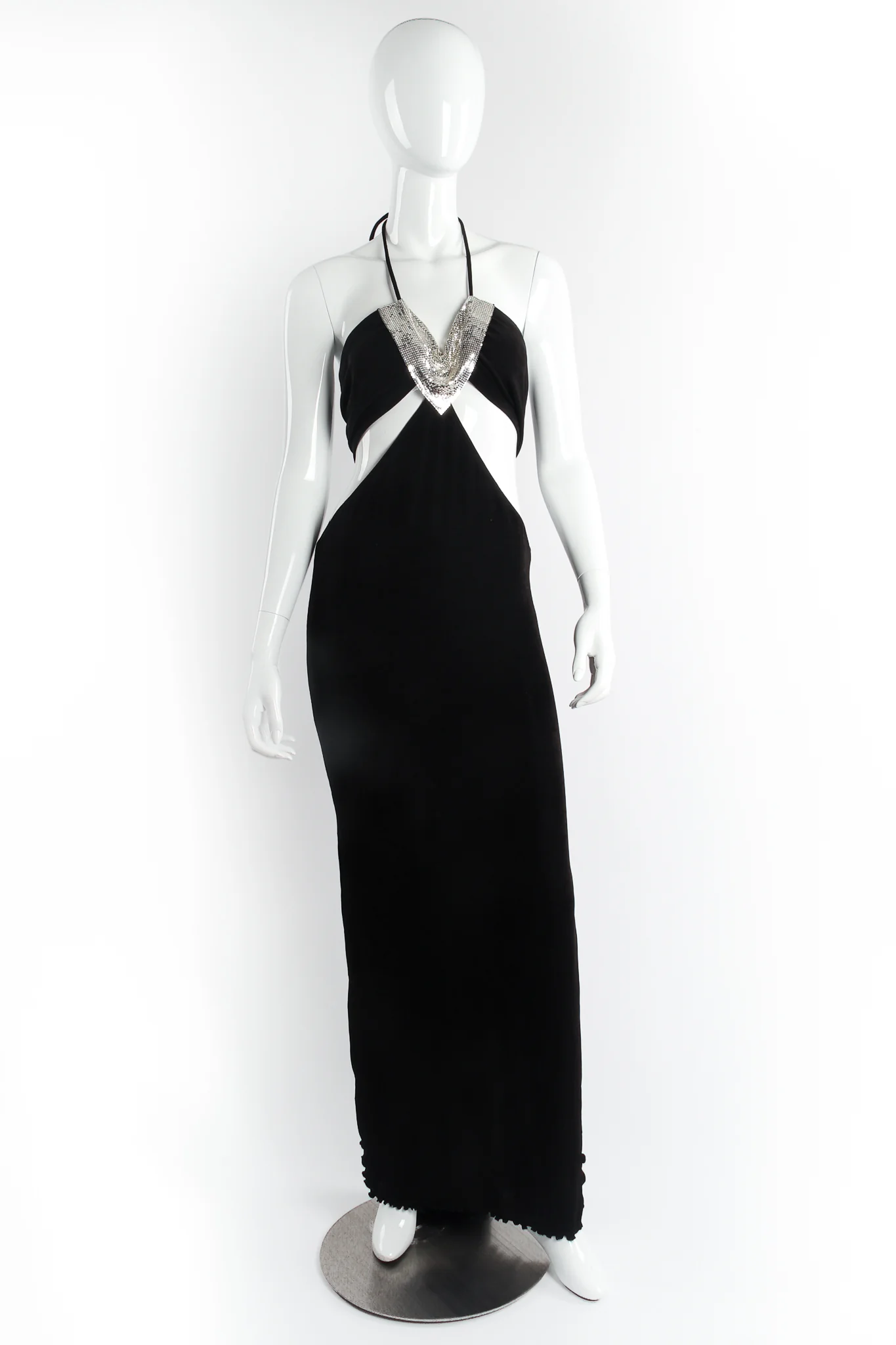 Bandeau Cutout Mesh Cowl Halter Gown - Image 4