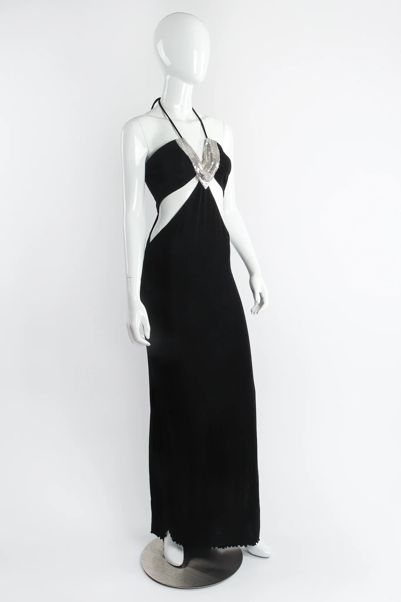 Bandeau Cutout Mesh Cowl Halter Gown - Image 5