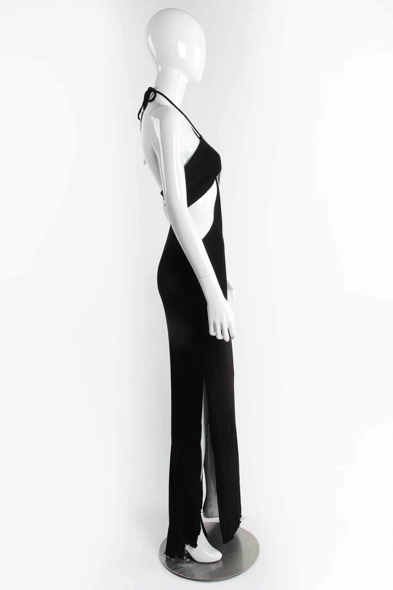 Bandeau Cutout Mesh Cowl Halter Gown - Image 6