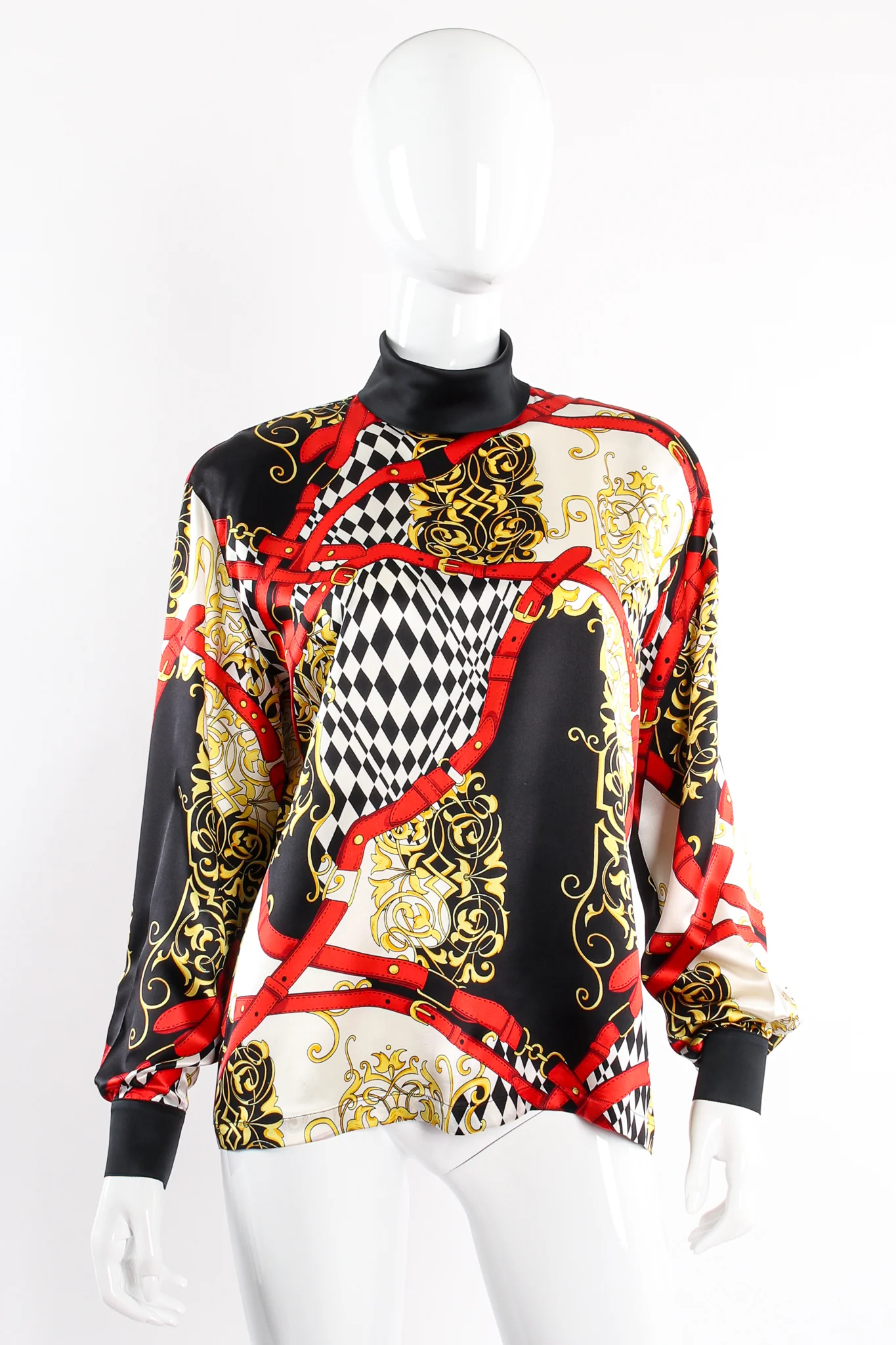 Baroque Belt Print Mock Neck Blouse - Image 4