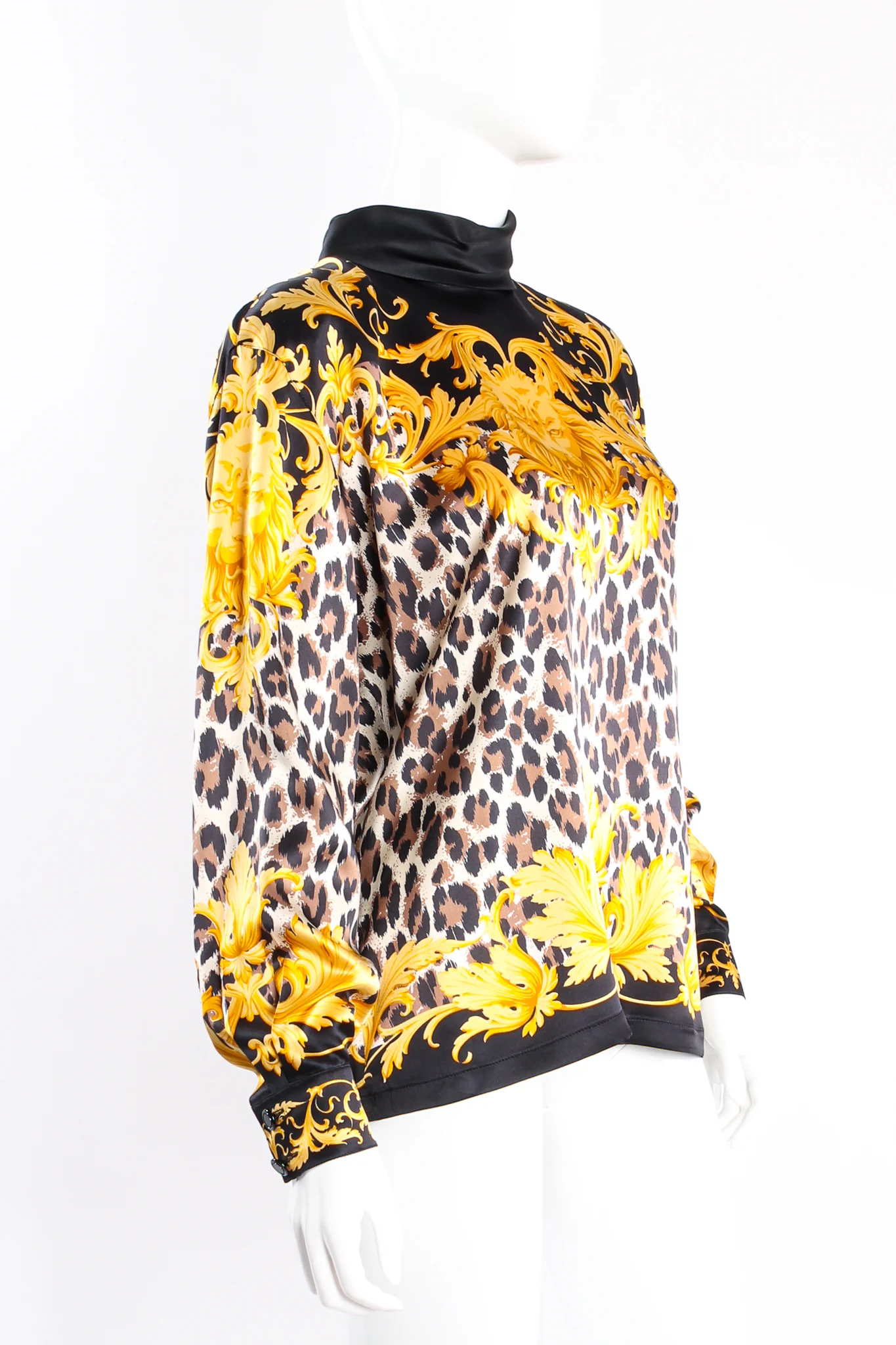 Baroque Cheetah Print Mock Neck Blouse