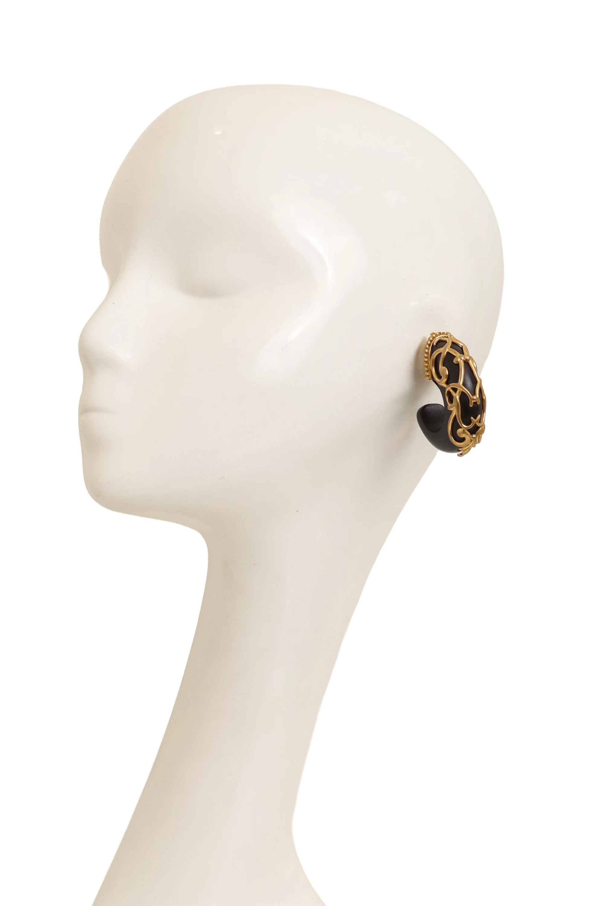Baroque Gilt Resin Hoop Earrings - Image 2