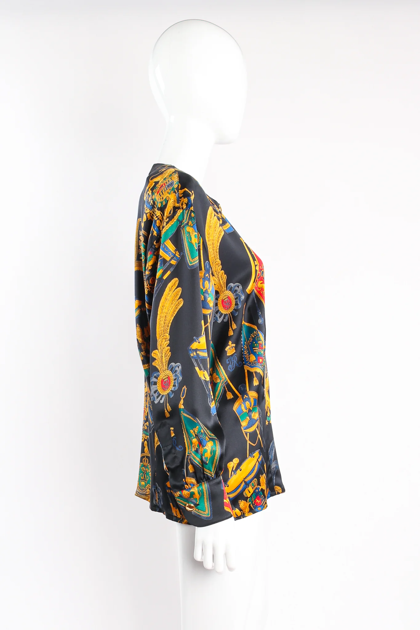 Baroque Leo Flag & Drum Print Silk Blouse - Image 3