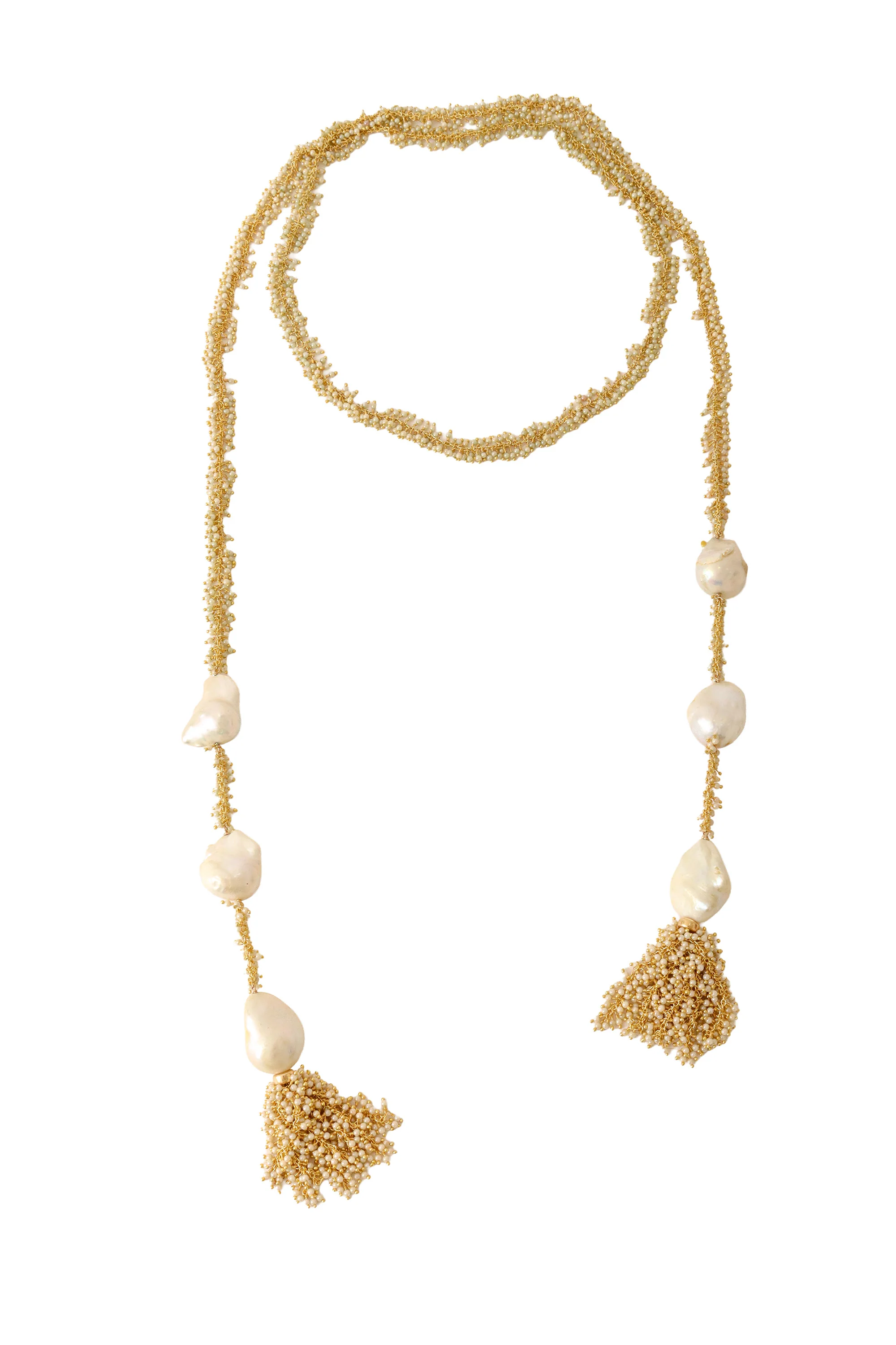 Baroque Pearl Cluster Bead Chain Lariat Necklace