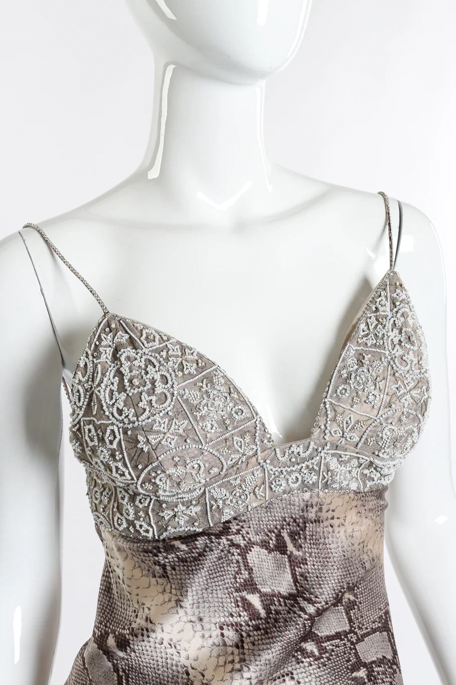 Beaded Bias Snake Print Dress - Image 4