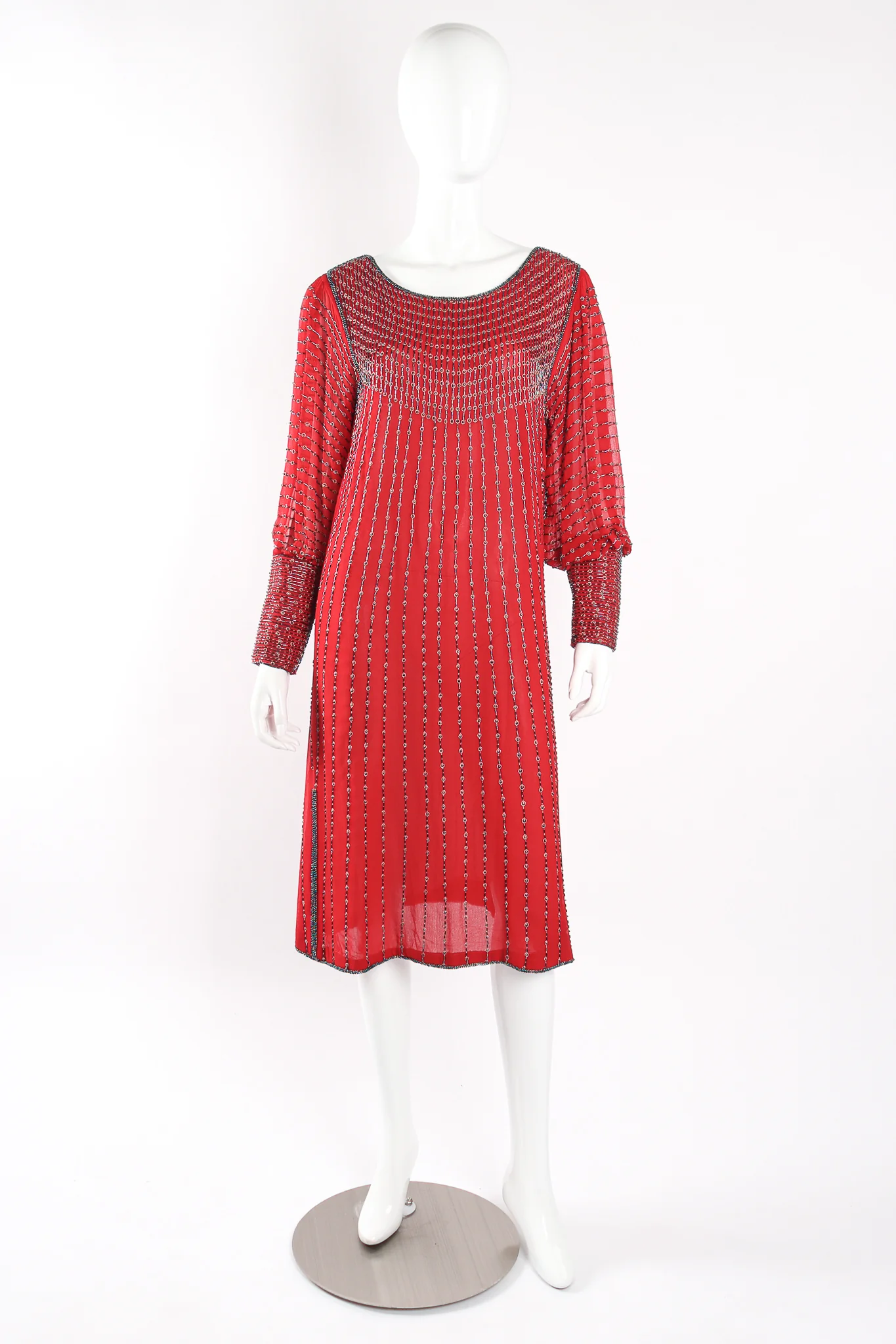 Crimson Bead Striped Shift Dress - Image 2
