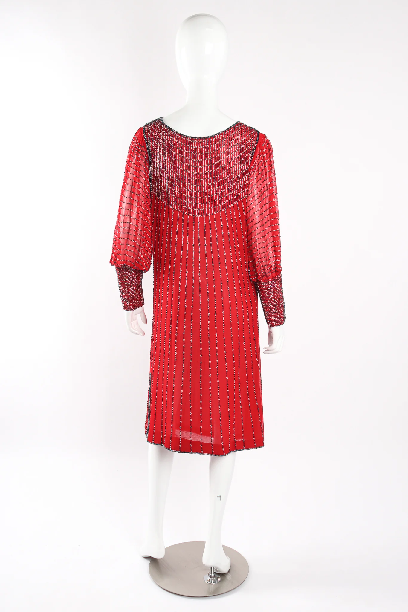 Crimson Bead Striped Shift Dress - Image 5