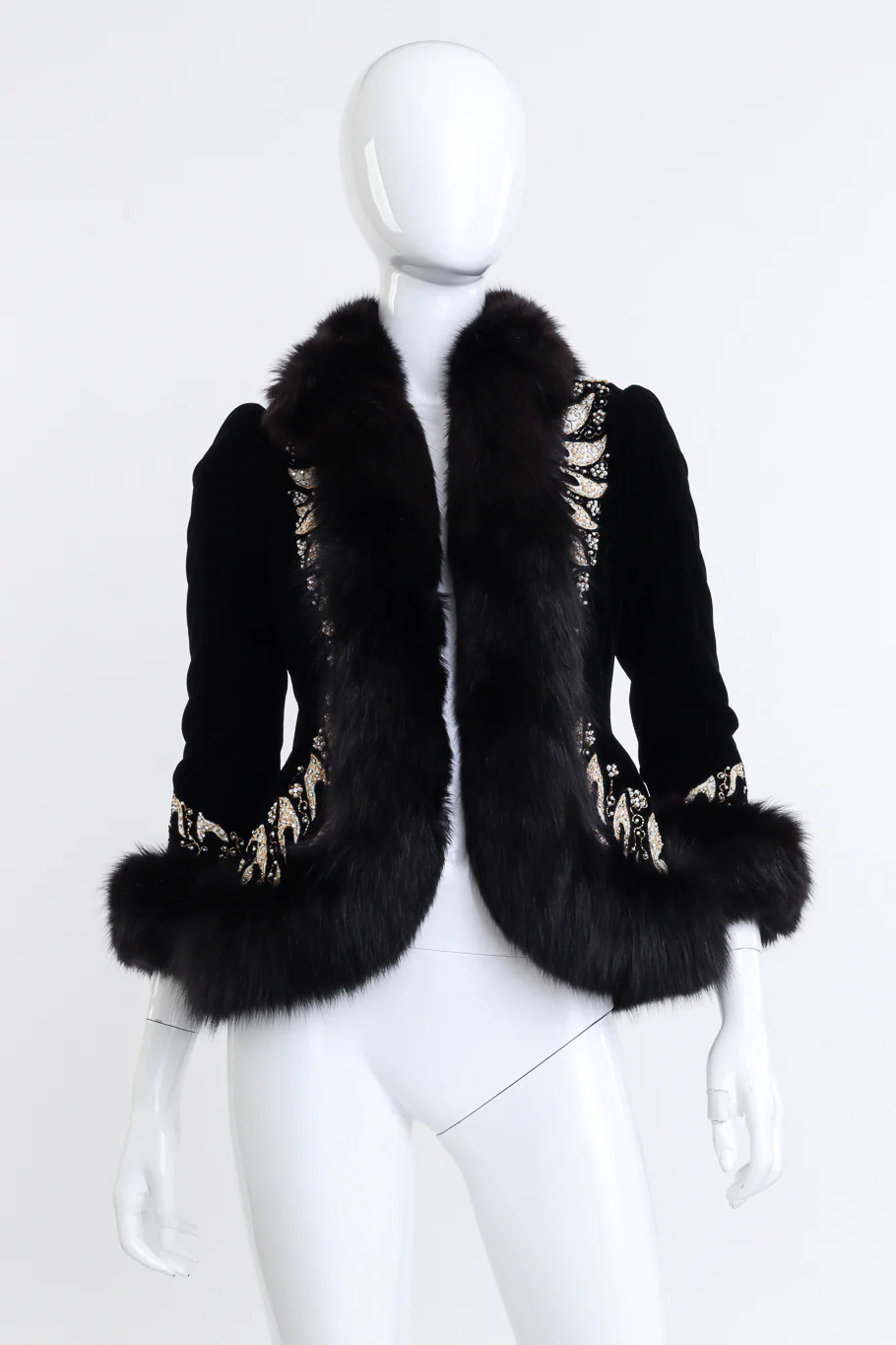 Beaded Fur Trim Velvet Jacket