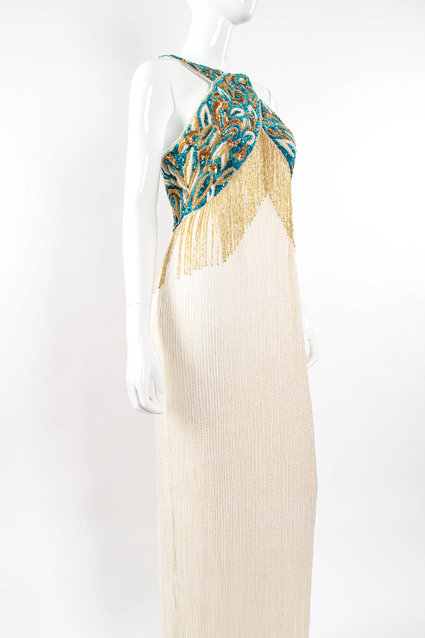 Beaded Grecian Fringe Gown - Image 5