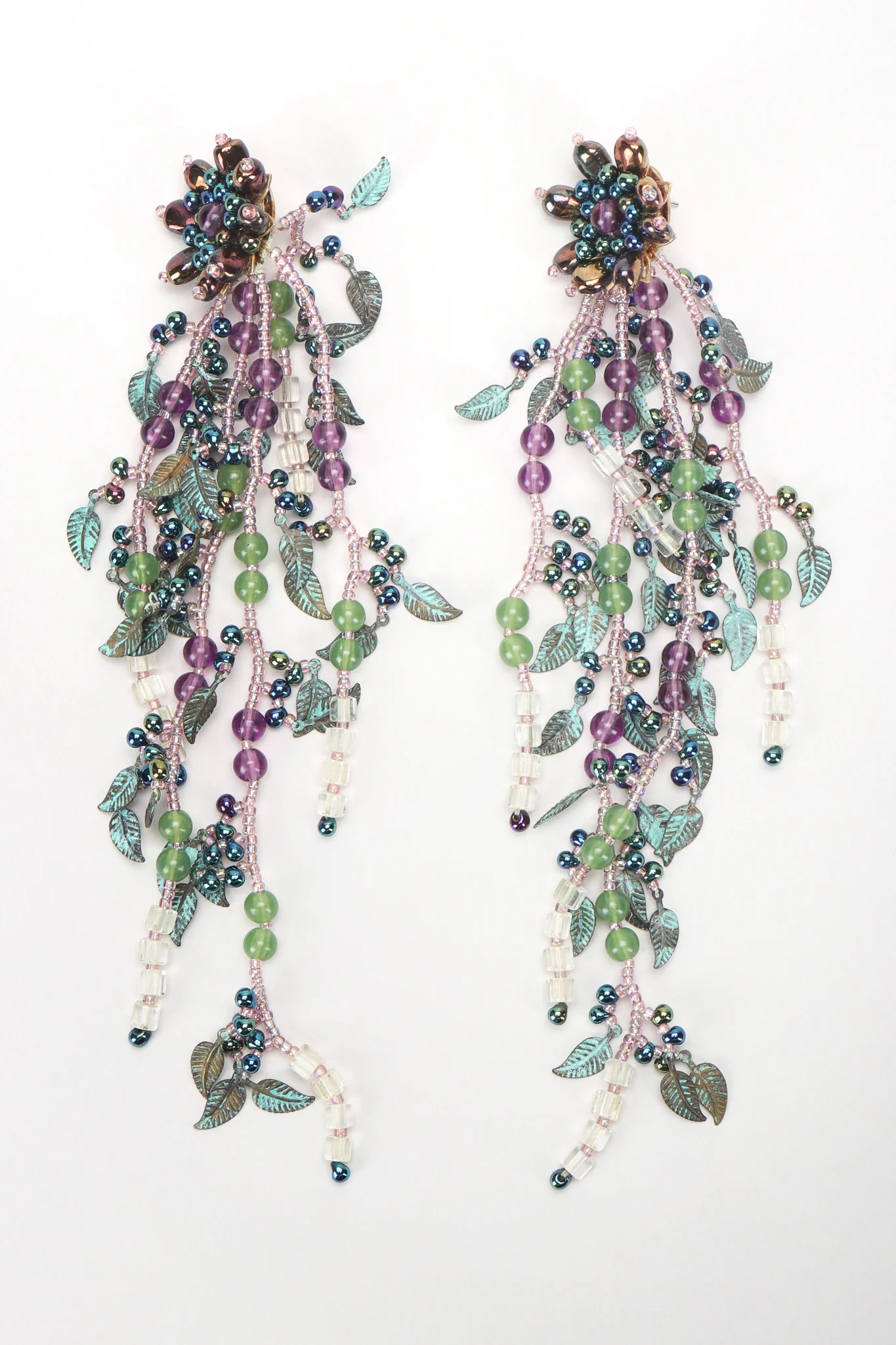 Beaded Leaf Drop Earrings - Image 2