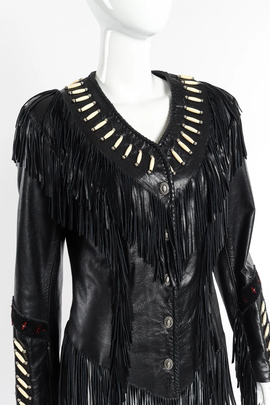 Beaded Leather Fringe Jacket - Image 4