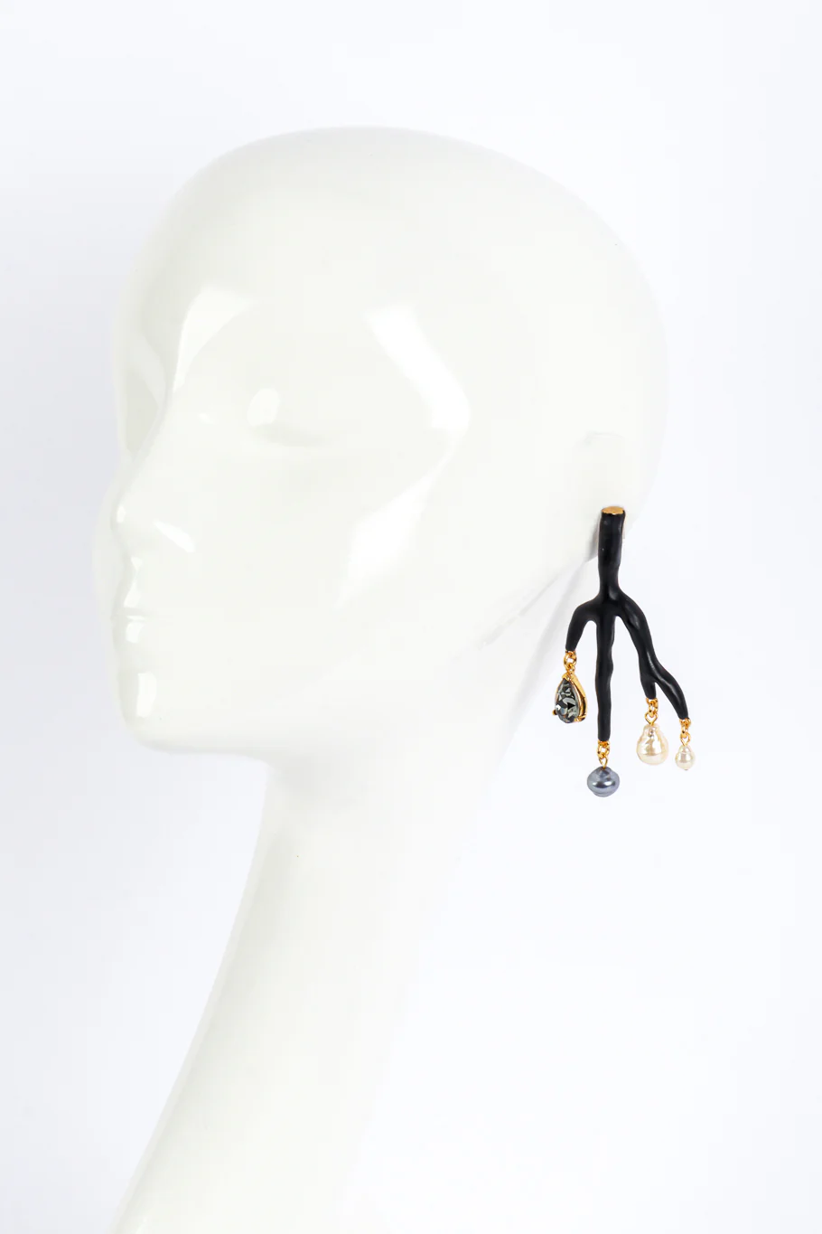 Beaded Matte Black Branch Earrings - Image 2