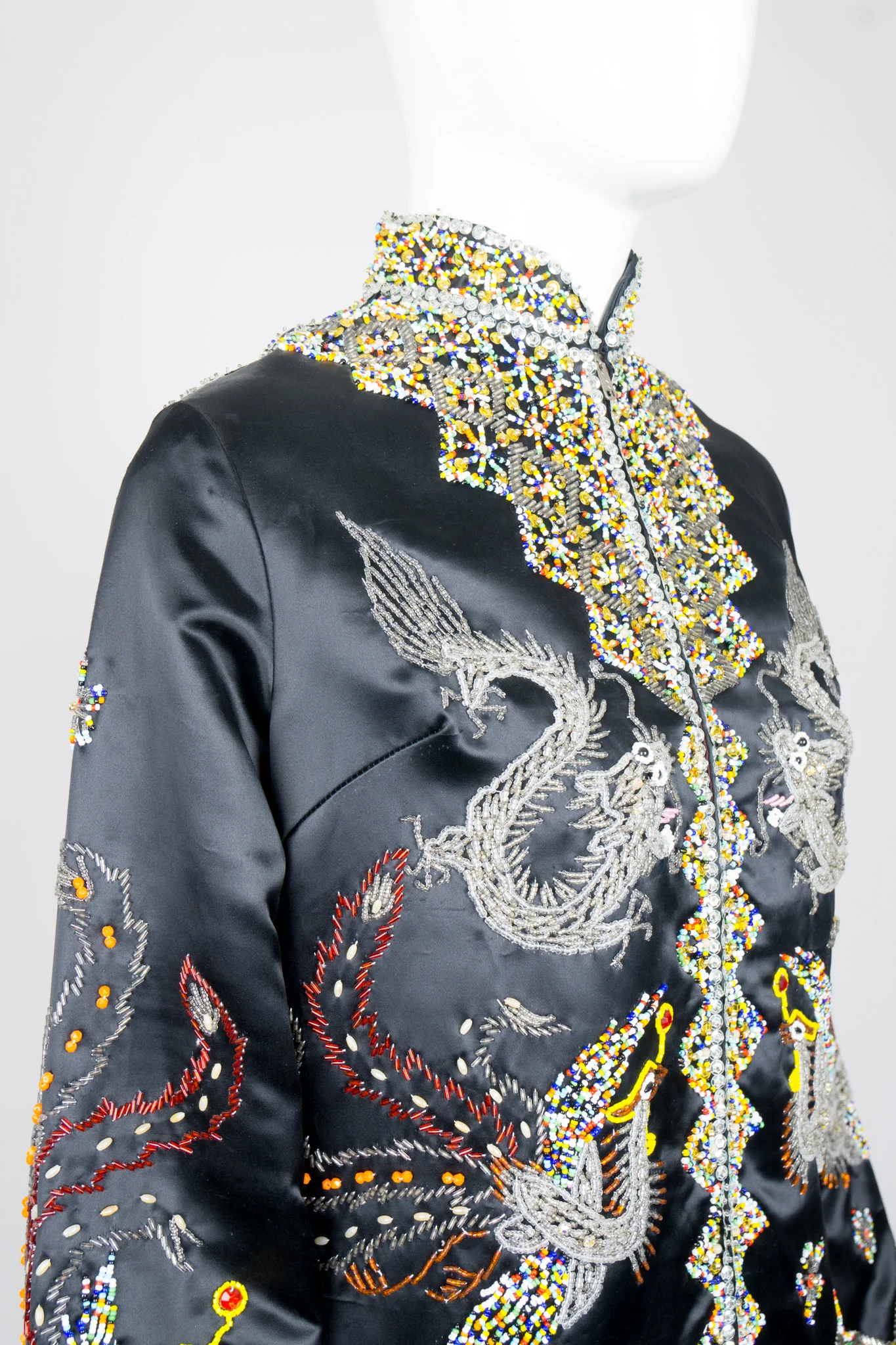 Chinese Beaded Satin Zip Jacket