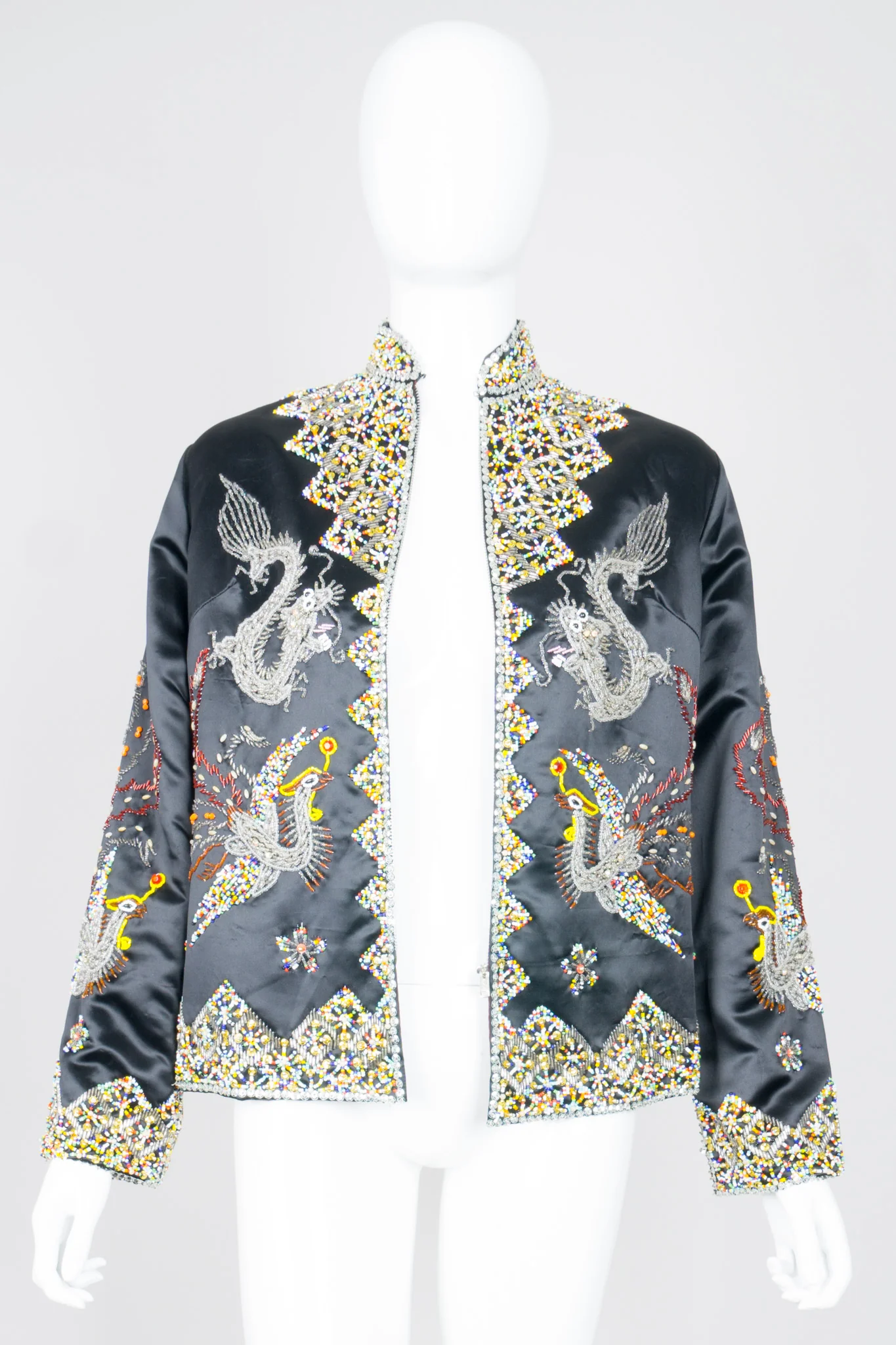 Chinese Beaded Satin Zip Jacket - Image 10