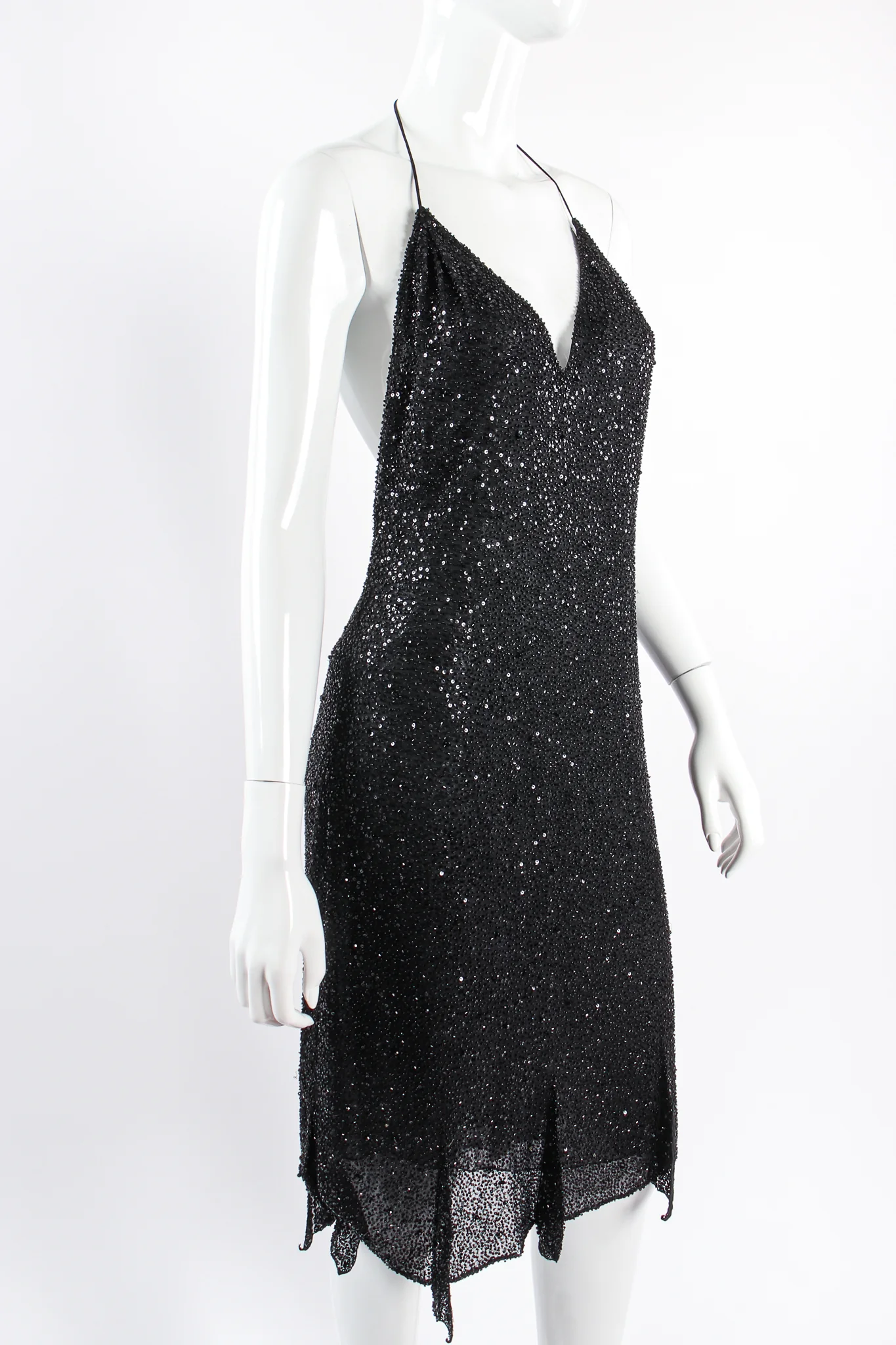 Beaded Sequin Halter Dress