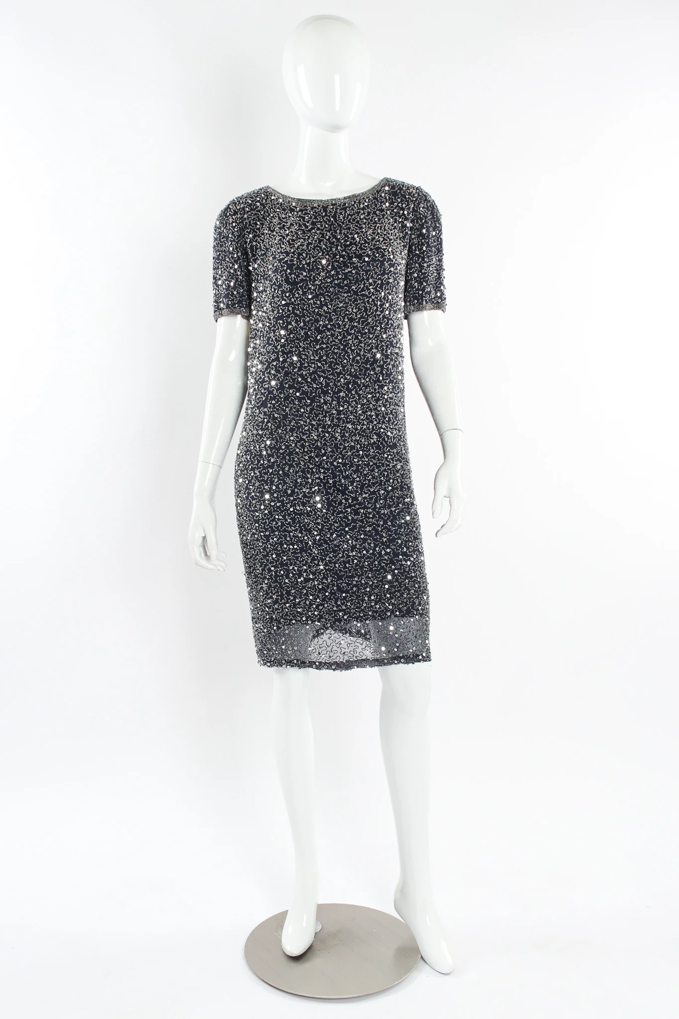 Beaded Sequin Silk Shift Dress