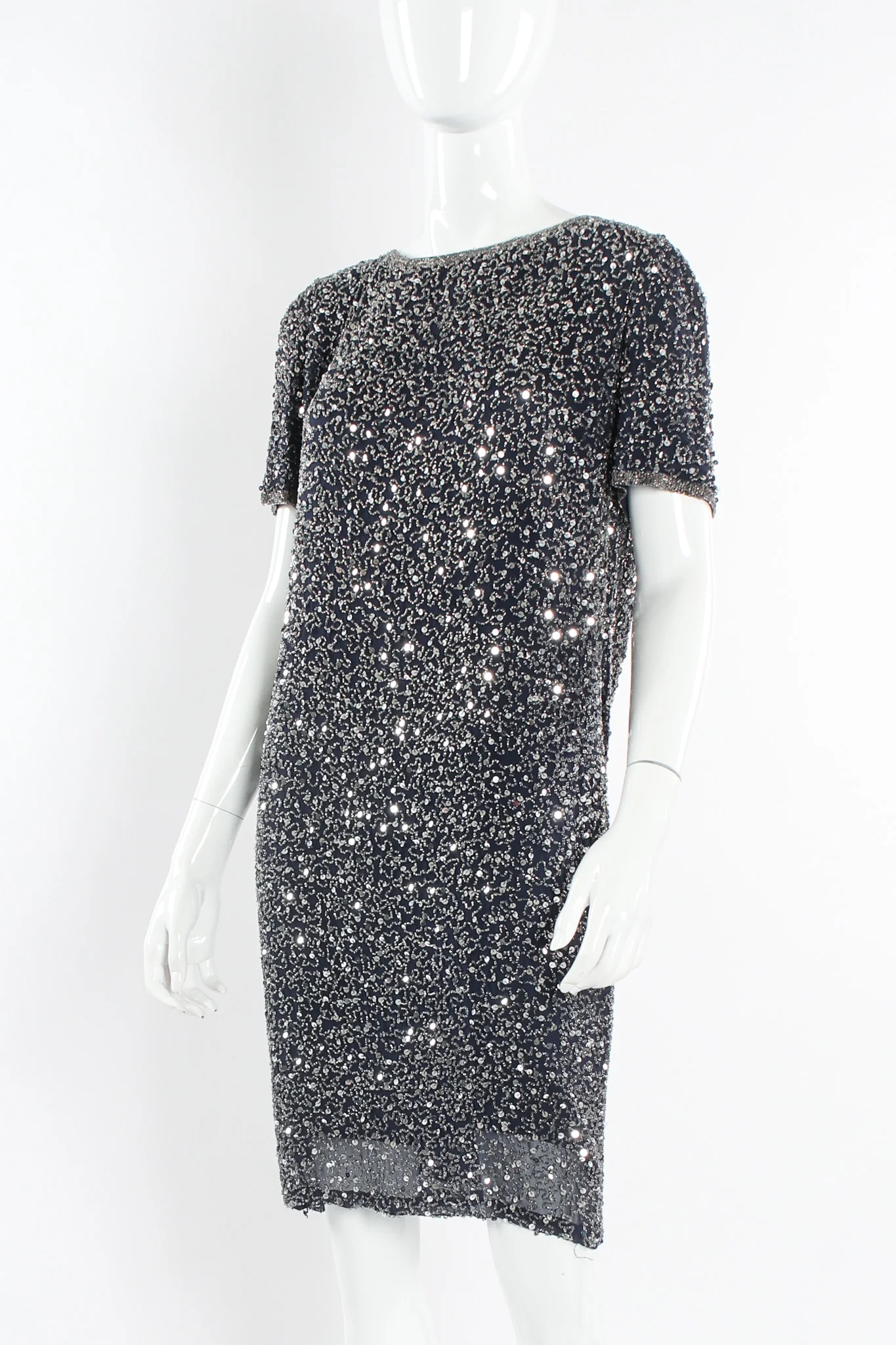Beaded Sequin Silk Shift Dress - Image 4