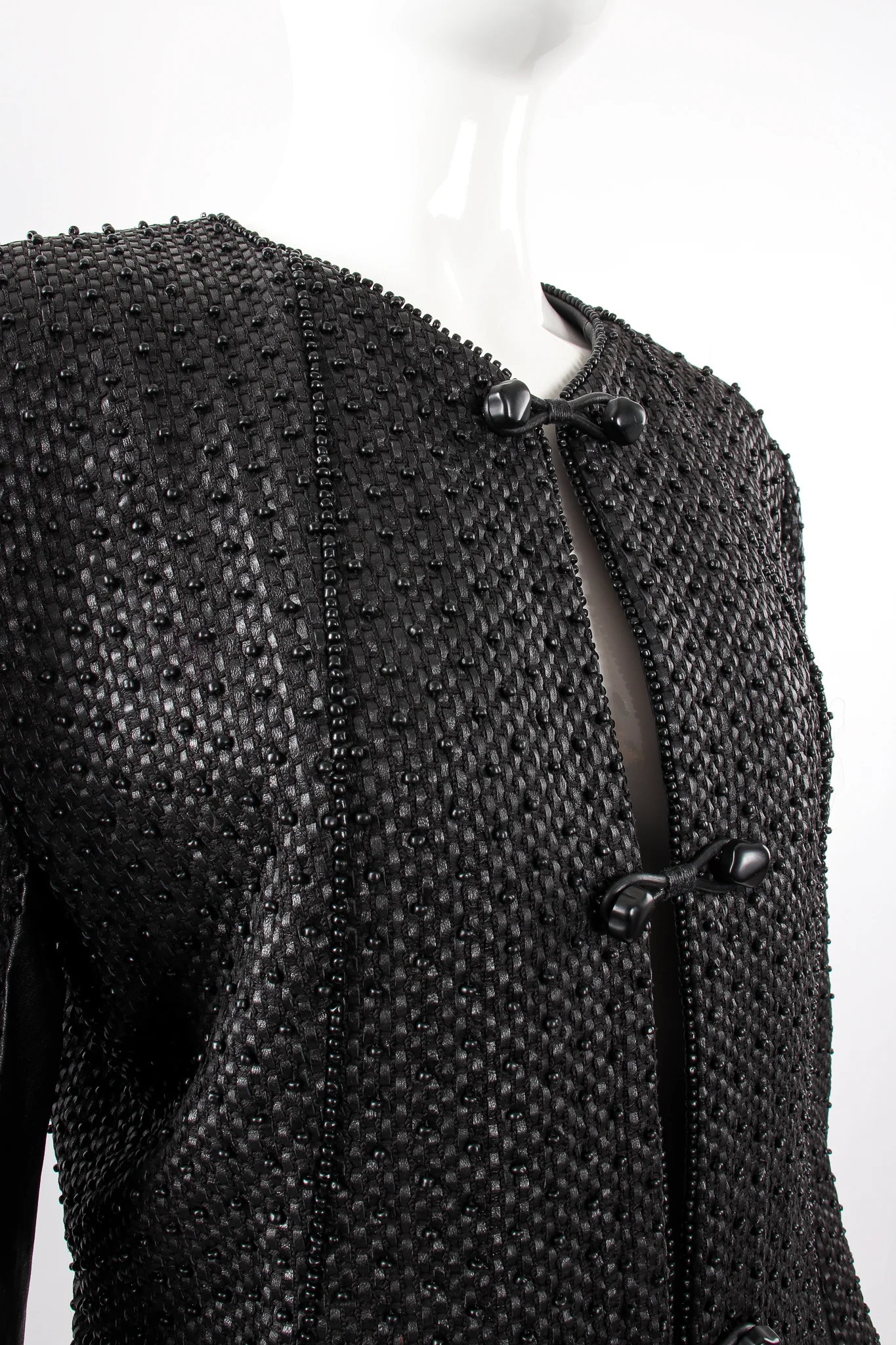 Beaded Woven Leather Jacket - Image 2