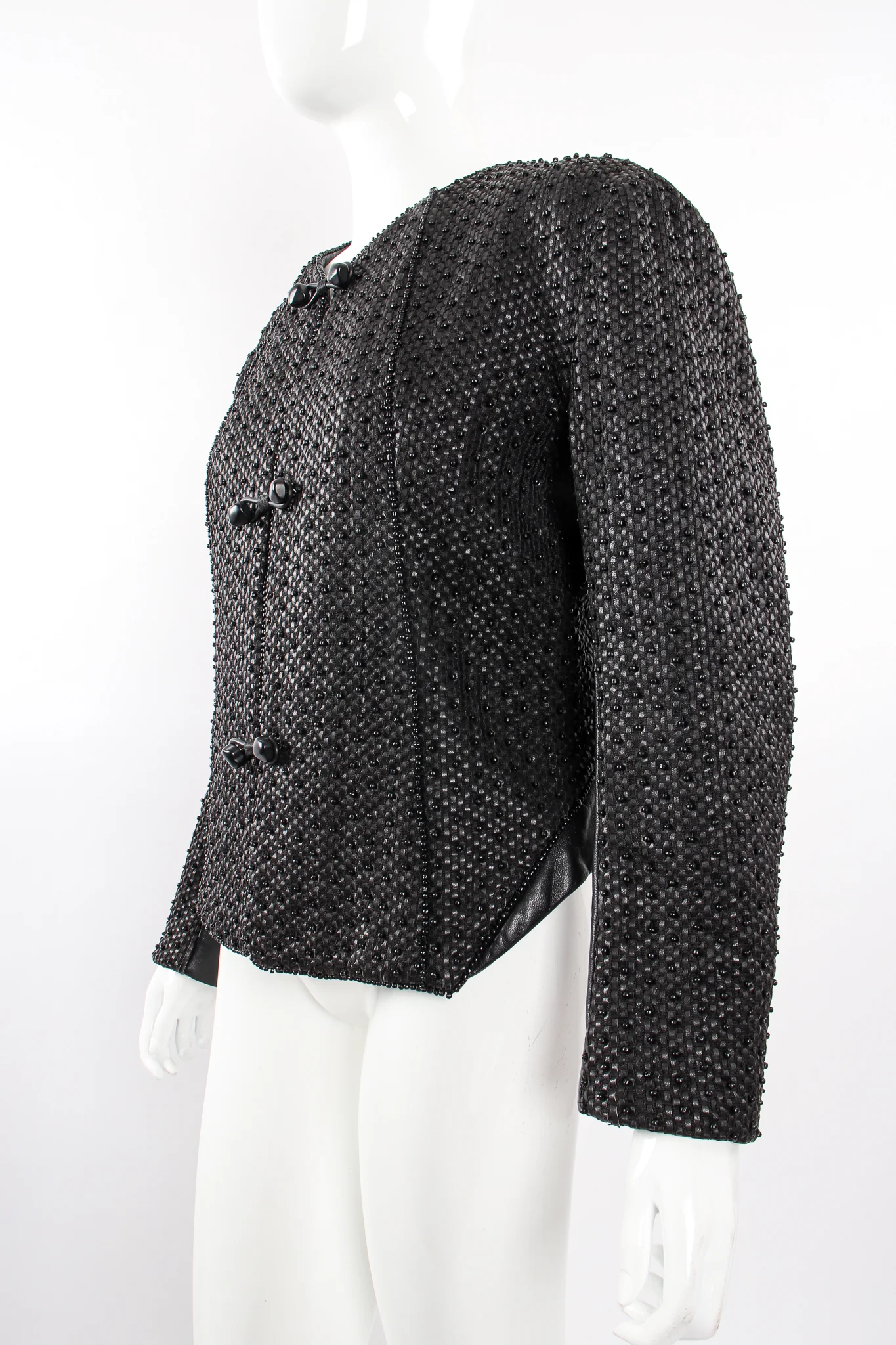 Beaded Woven Leather Jacket - Image 3