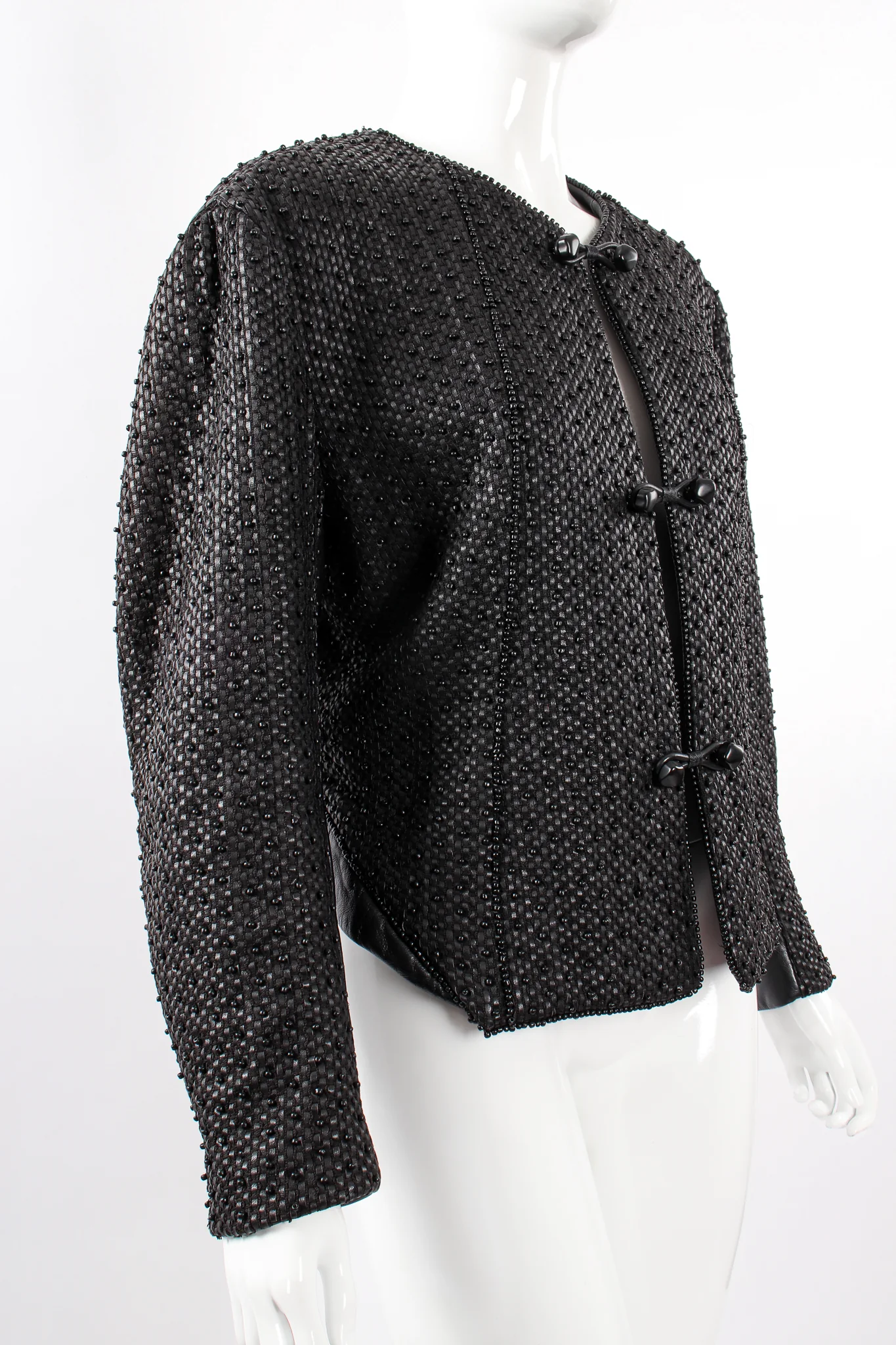 Beaded Woven Leather Jacket - Image 4