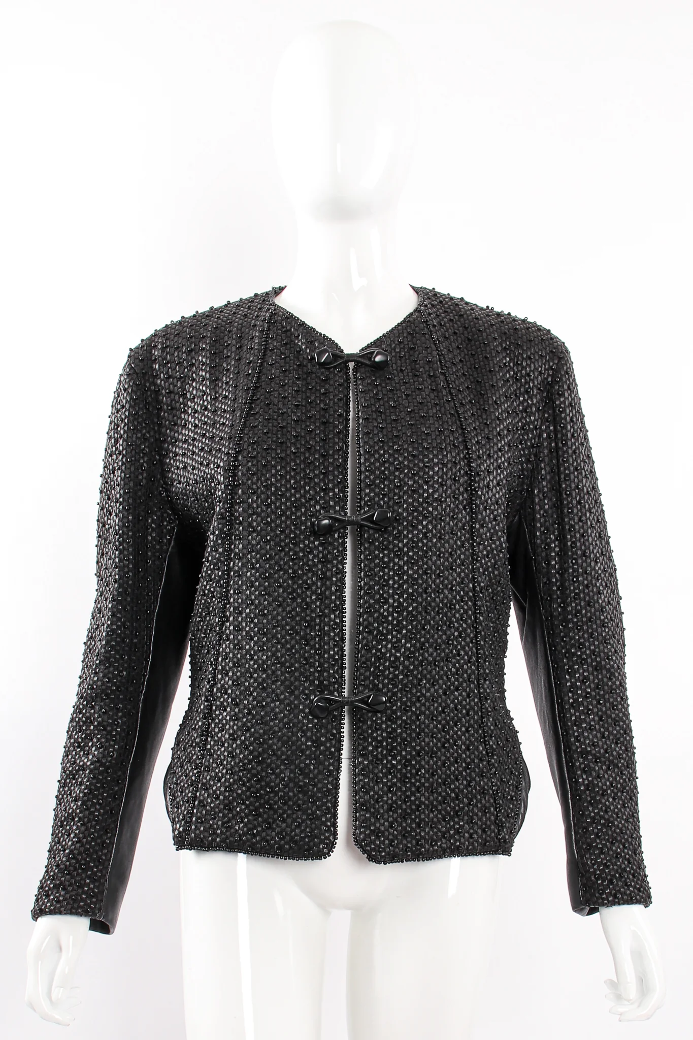 Beaded Woven Leather Jacket - Image 5