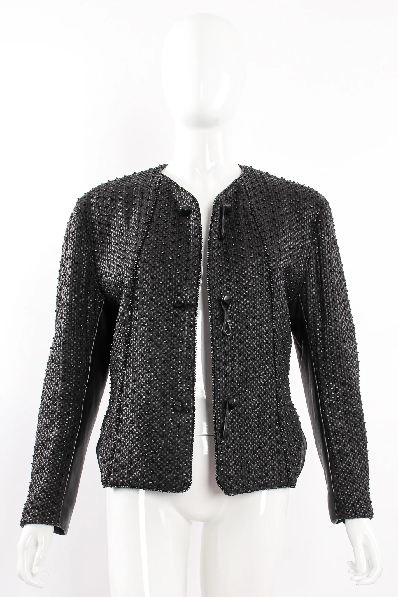Beaded Woven Leather Jacket - Image 6