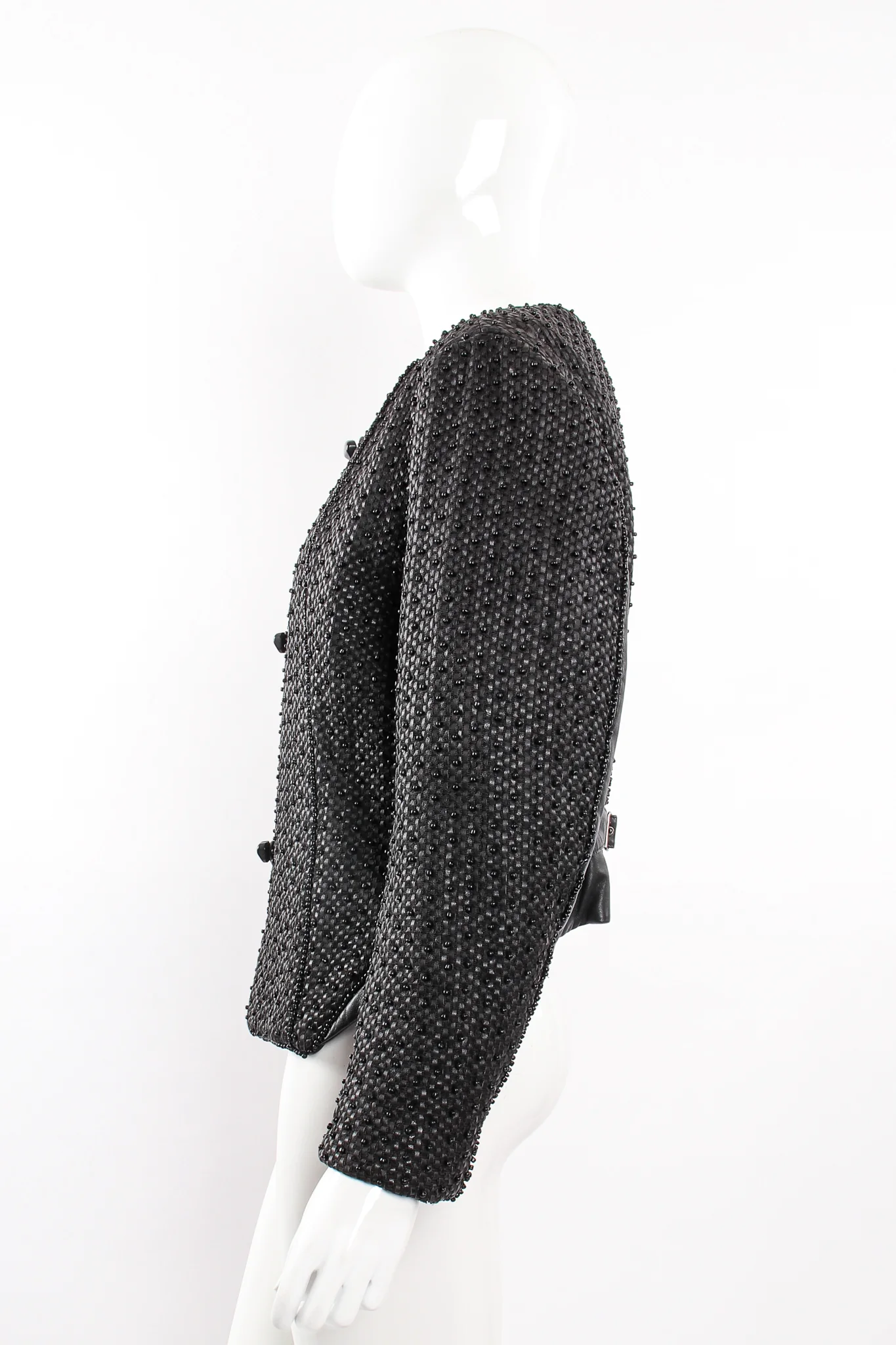 Beaded Woven Leather Jacket - Image 7