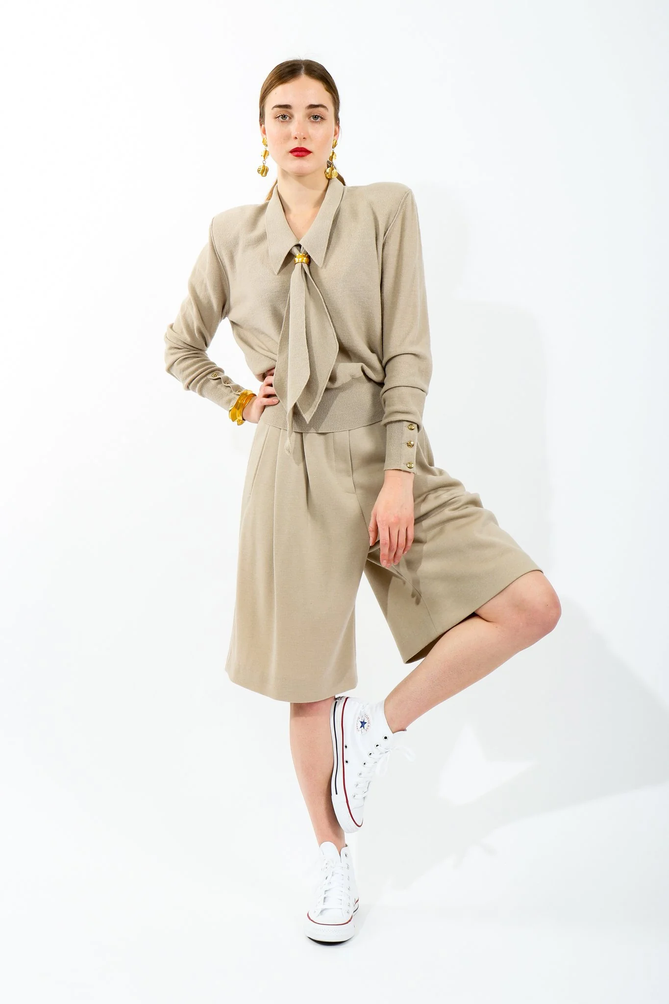 Sand Knit Sweater & Short Ensemble - Image 2