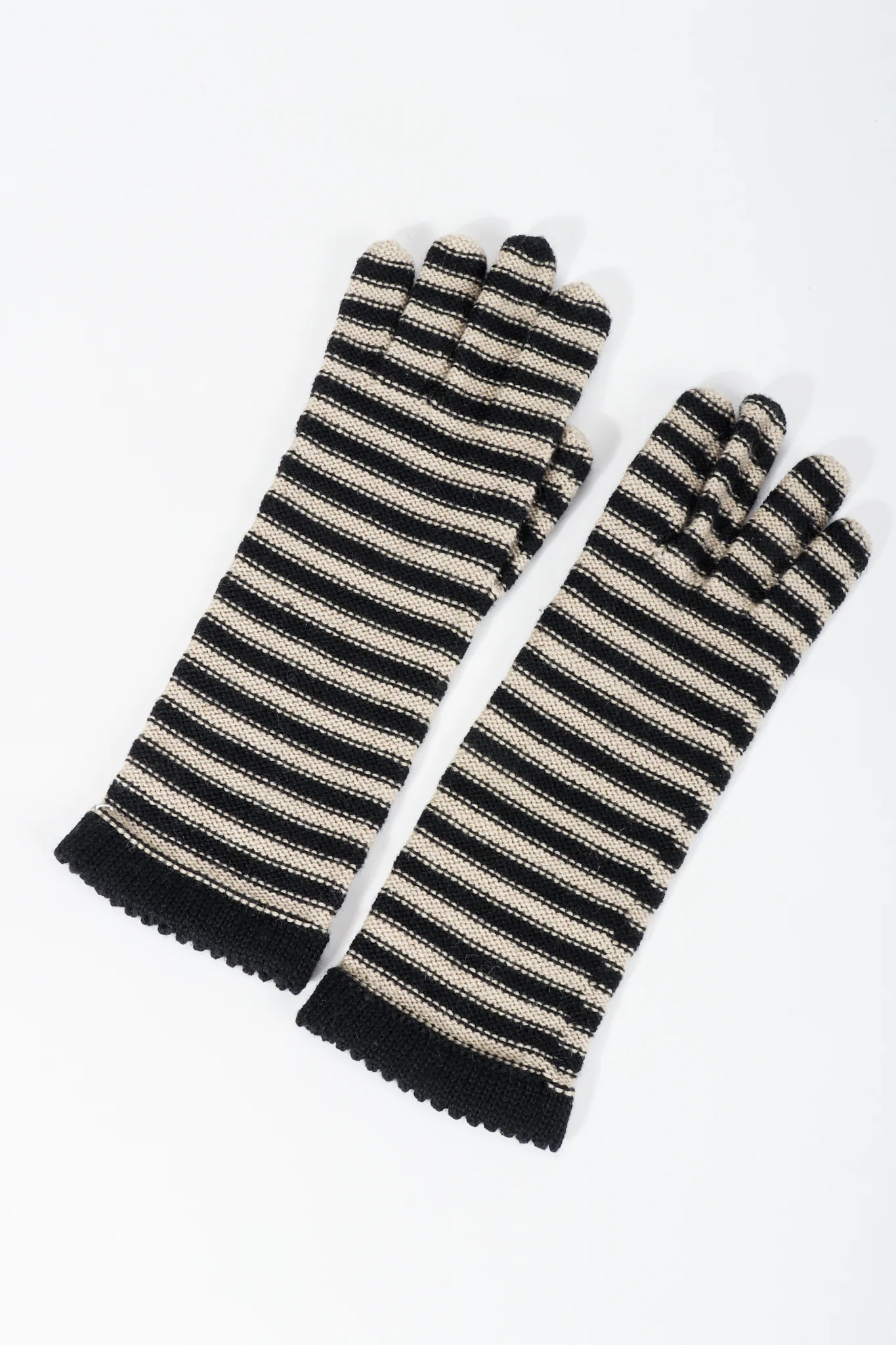 Beige Stripe Knit Gloves - Image 4