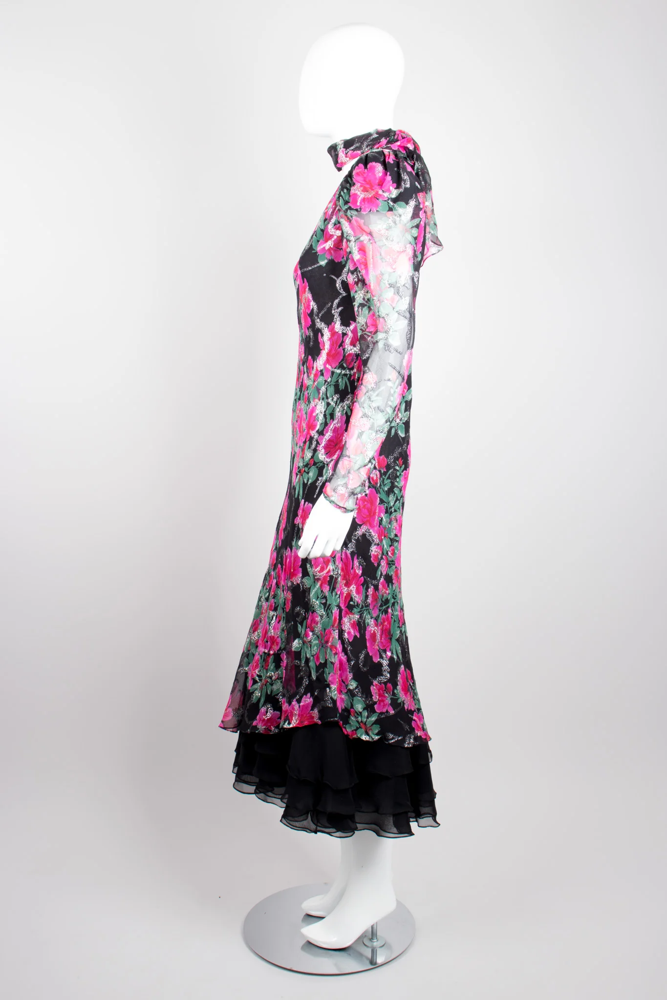 Bias Cut Floral Chiffon Dress - Image 4