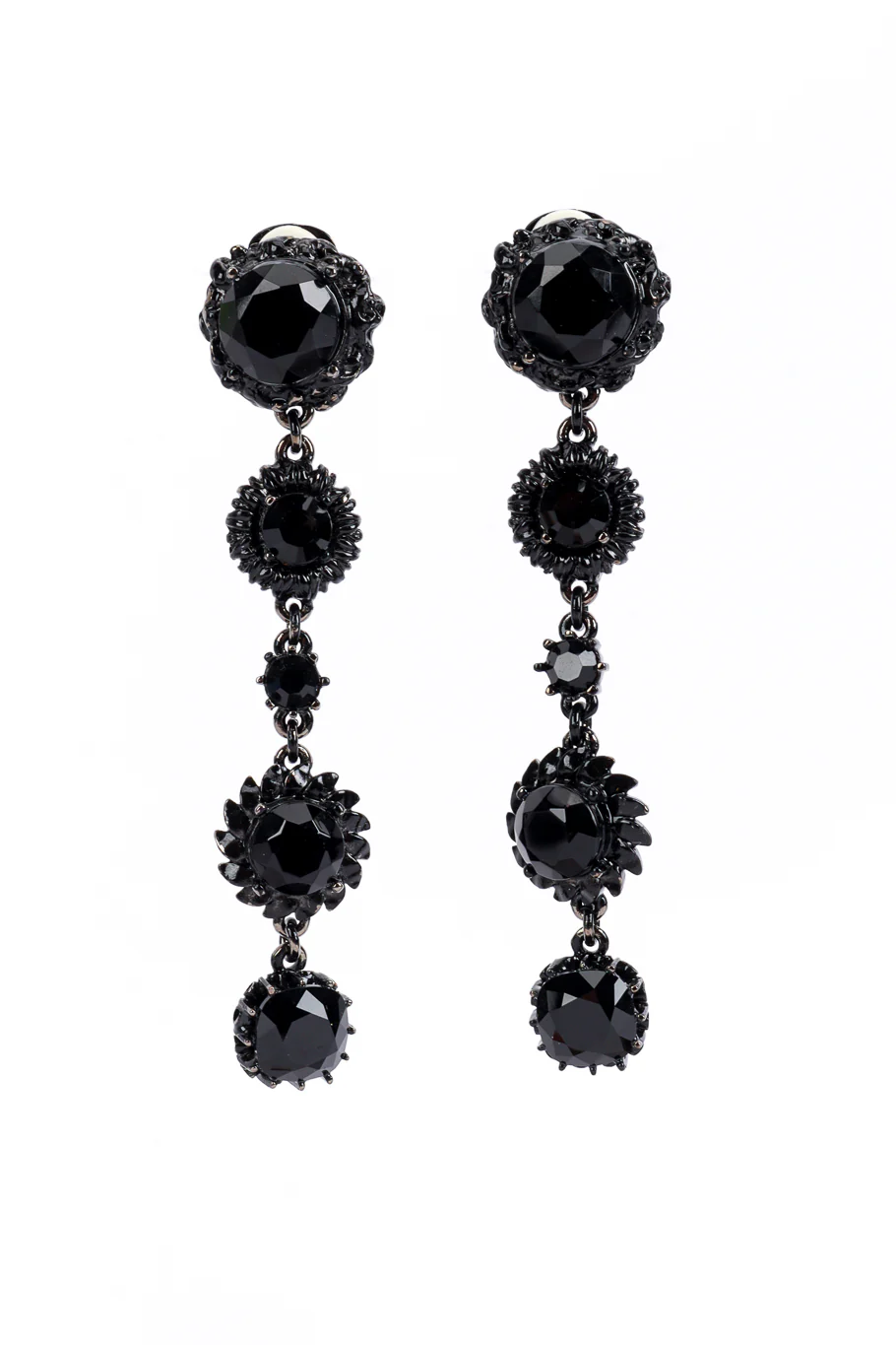 Black Enamel & Crystal Drop Earrings