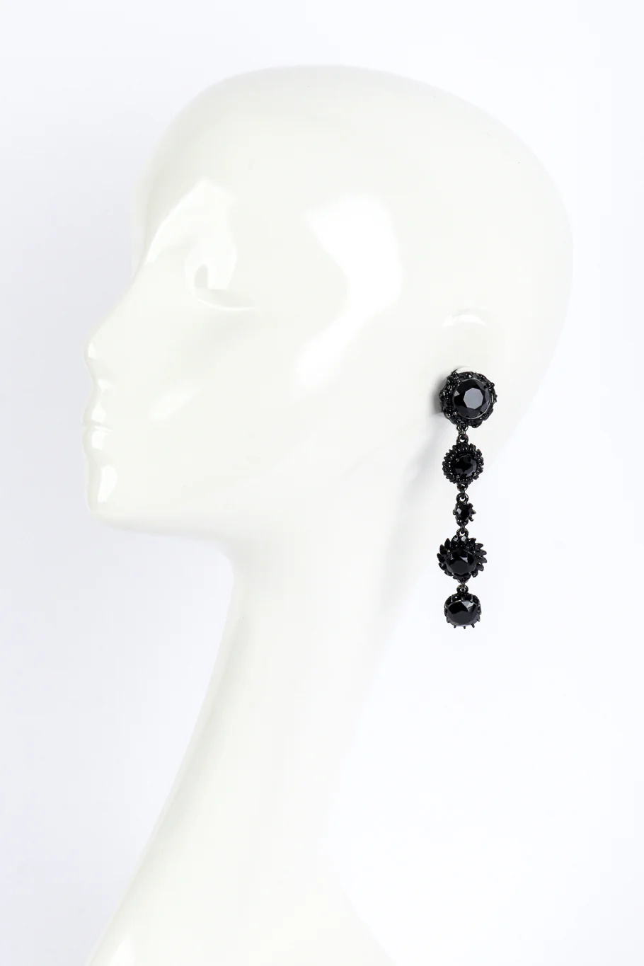 Black Enamel & Crystal Drop Earrings - Image 2