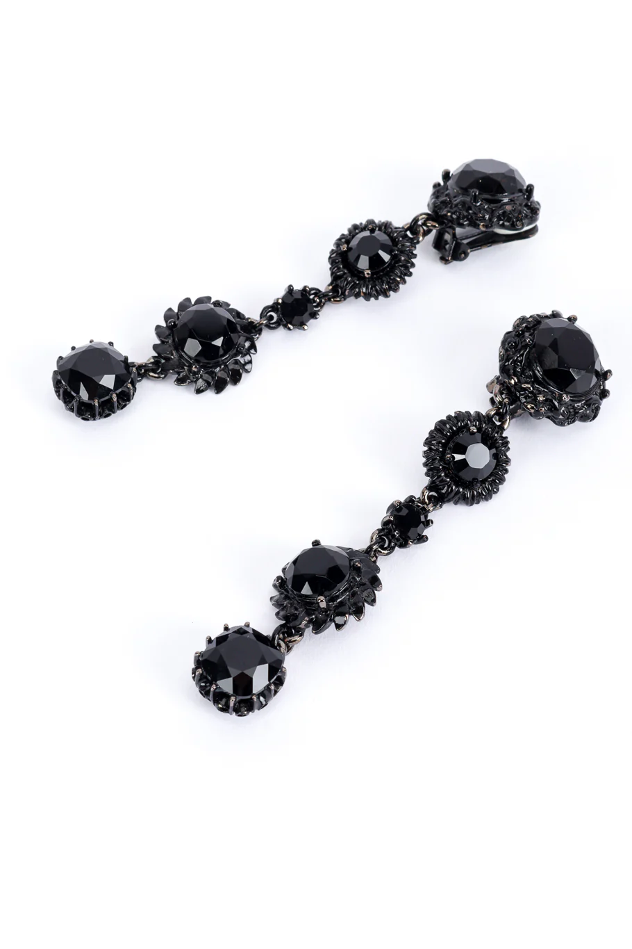 Black Enamel & Crystal Drop Earrings - Image 3