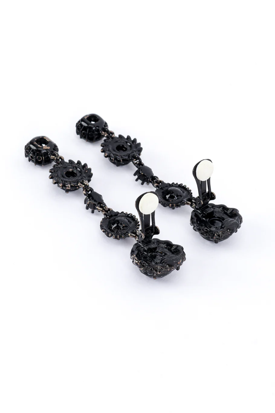 Black Enamel & Crystal Drop Earrings - Image 4