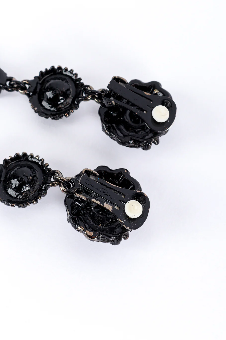 Black Enamel & Crystal Drop Earrings - Image 5