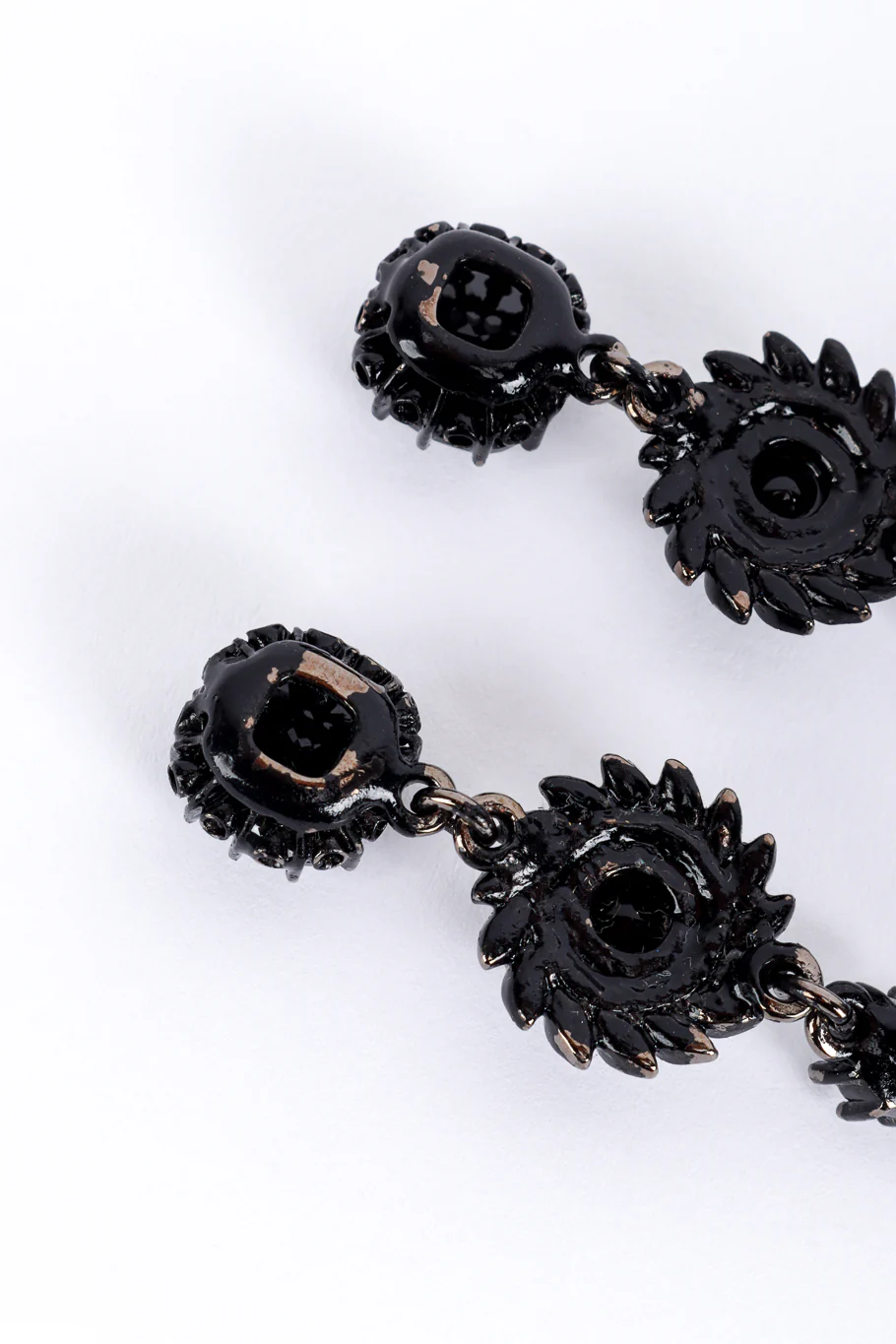 Black Enamel & Crystal Drop Earrings - Image 6