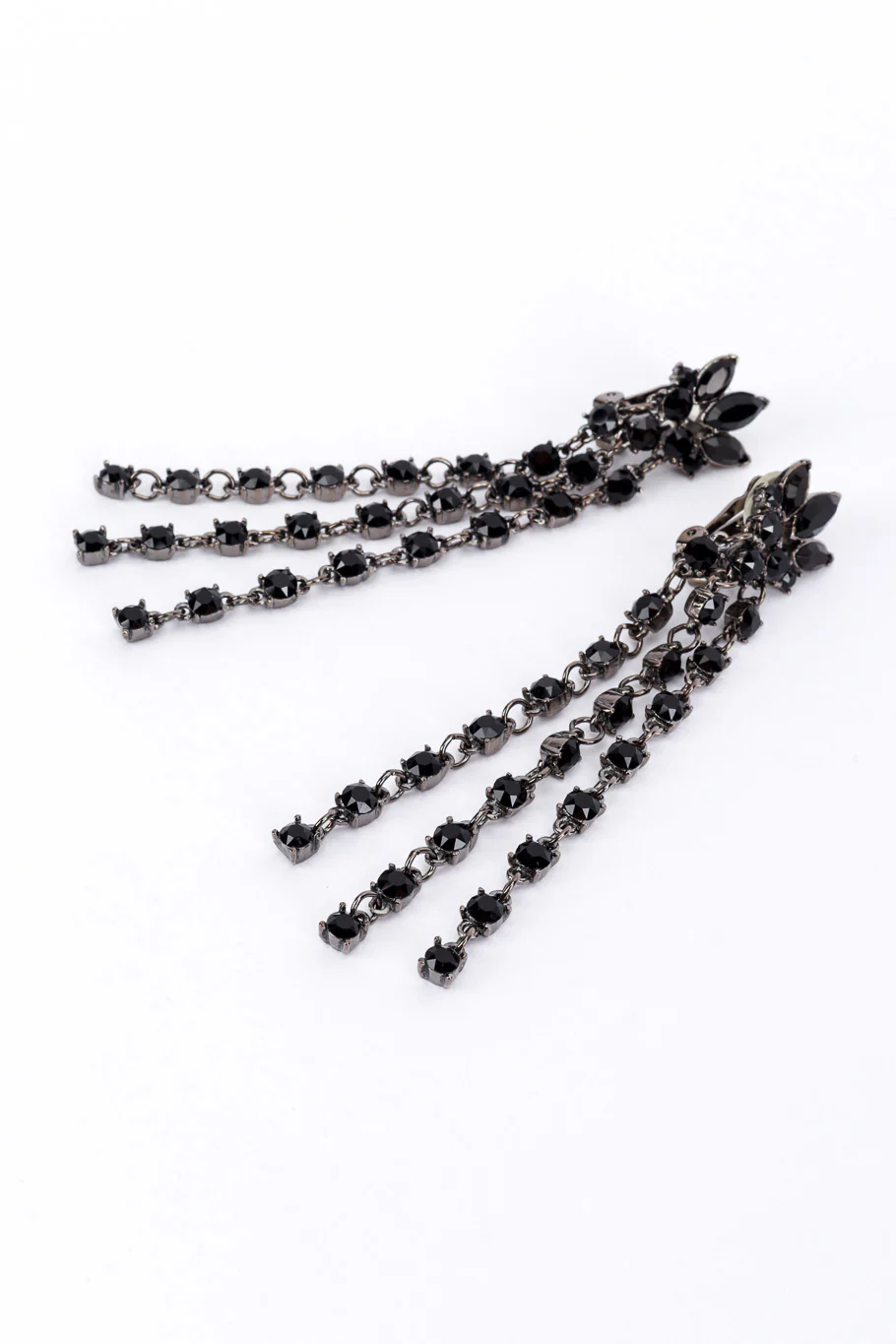 Black Marquise Rhinestone Fringe Earrings - Image 3