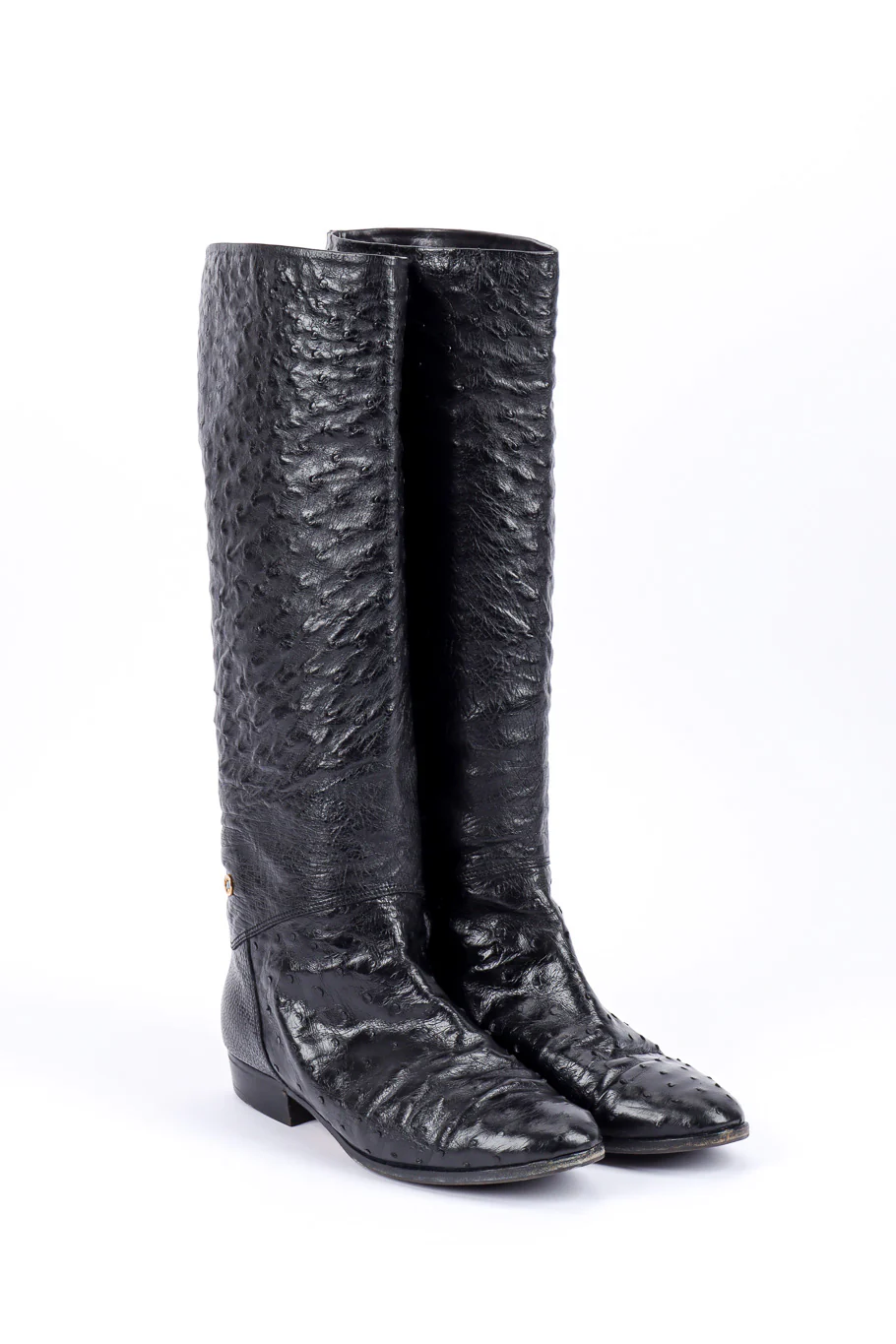 Black Ostrich Leather Riding Boots