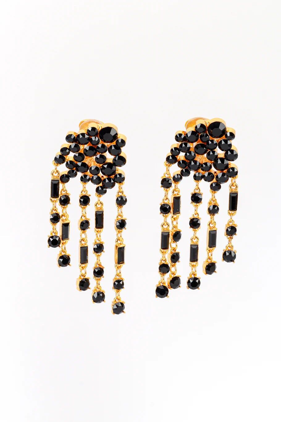 Black Rhinestone Cluster Waterfall Earrings