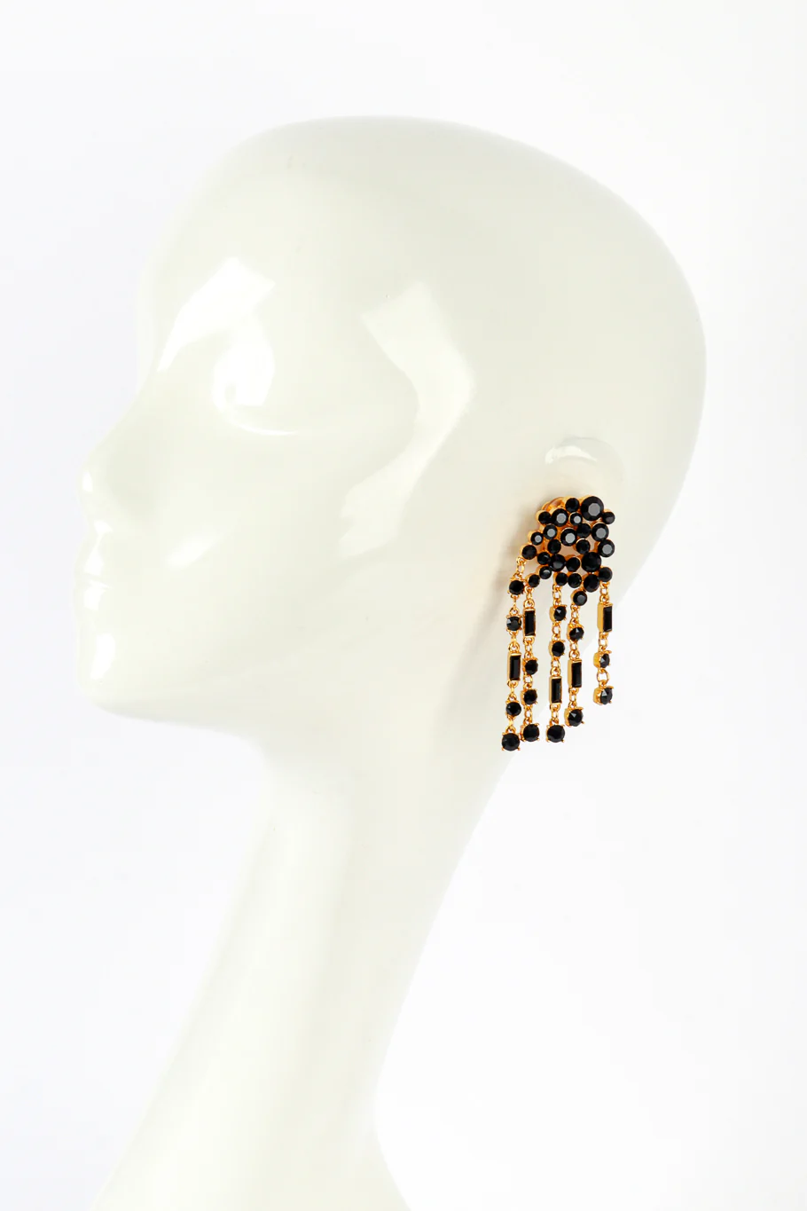 Black Rhinestone Cluster Waterfall Earrings - Image 2