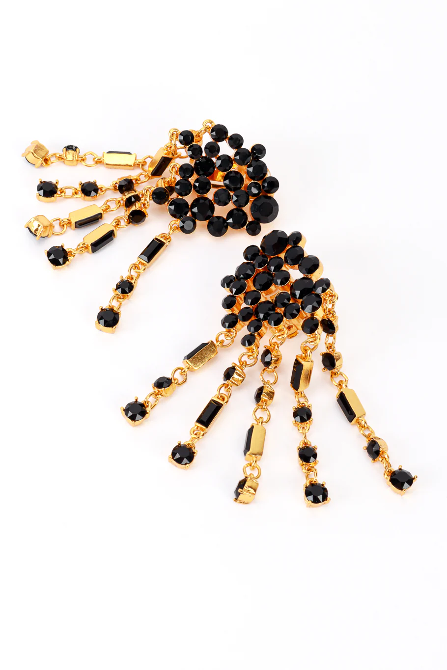 Black Rhinestone Cluster Waterfall Earrings - Image 3