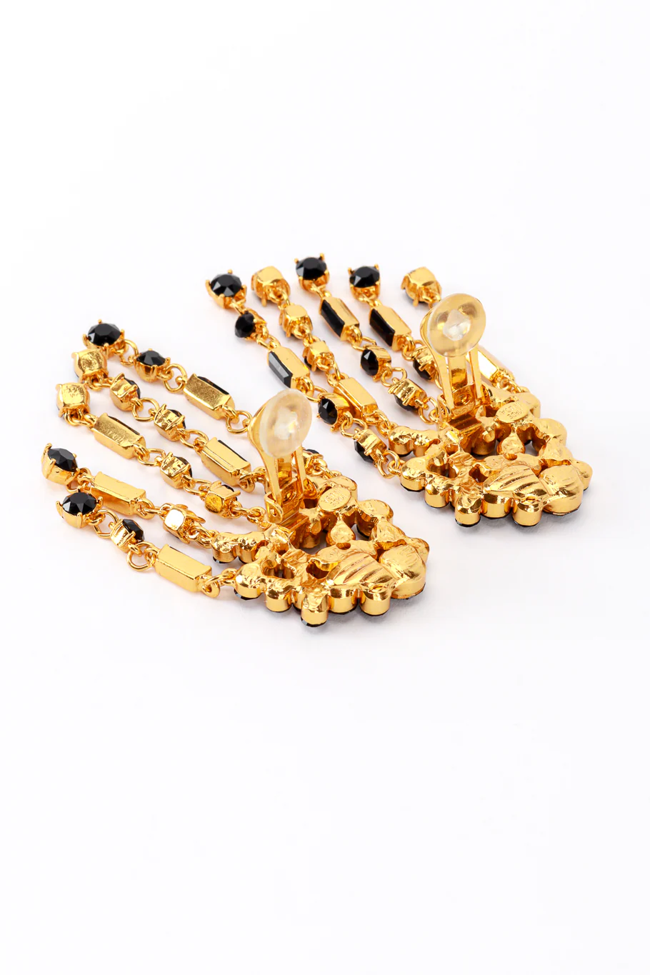 Black Rhinestone Cluster Waterfall Earrings - Image 4