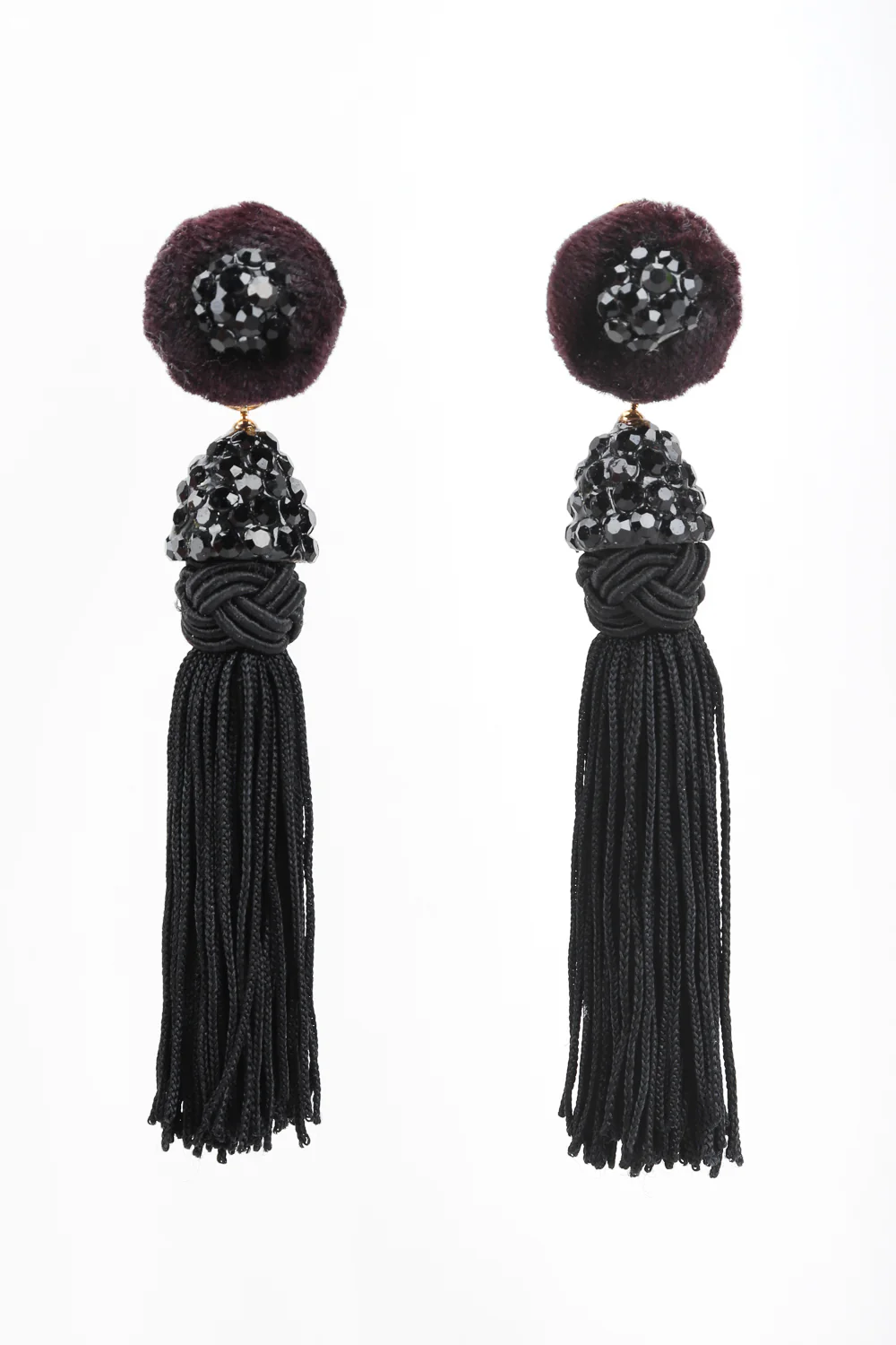 Black Rhinestone Tassel Earrings - Image 3