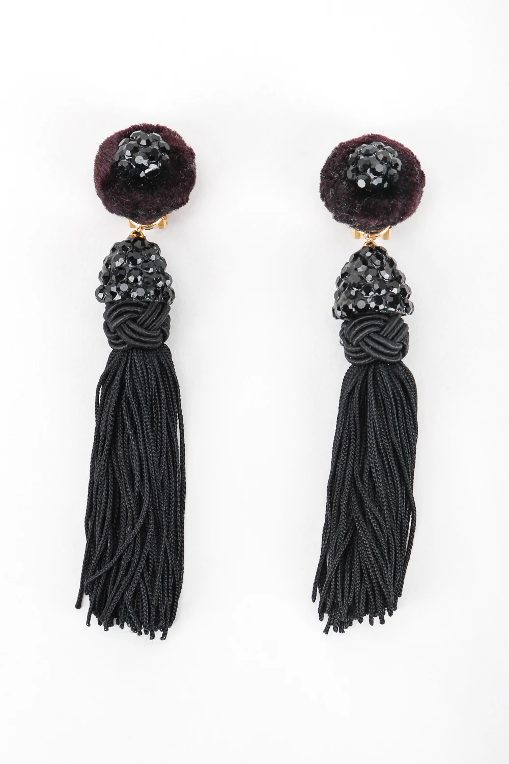 Black Rhinestone Tassel Earrings - Image 4