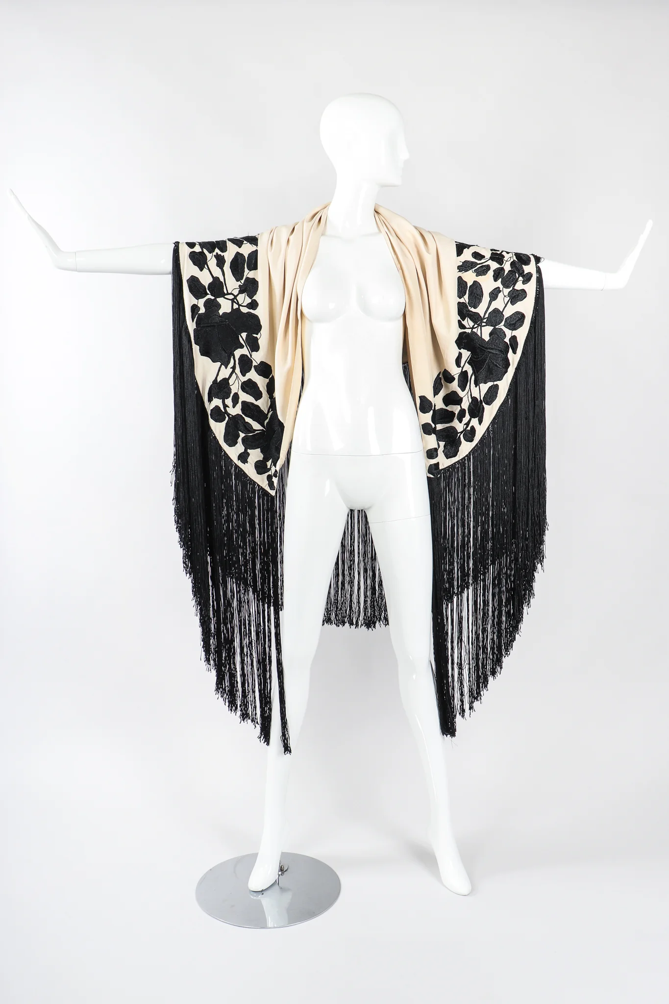 Black Roses Fringed Shawl - Image 2