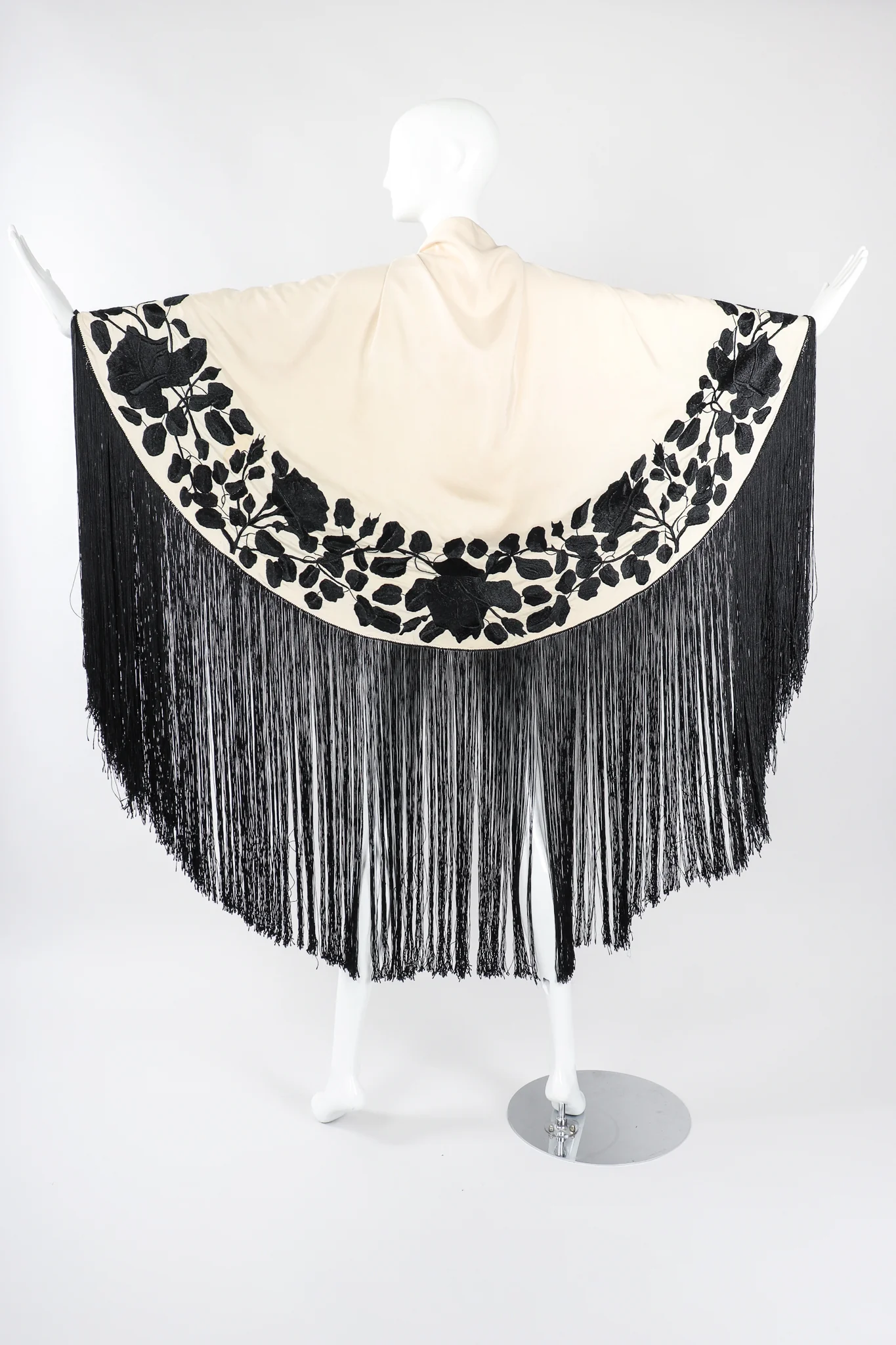 Black Roses Fringed Shawl - Image 3