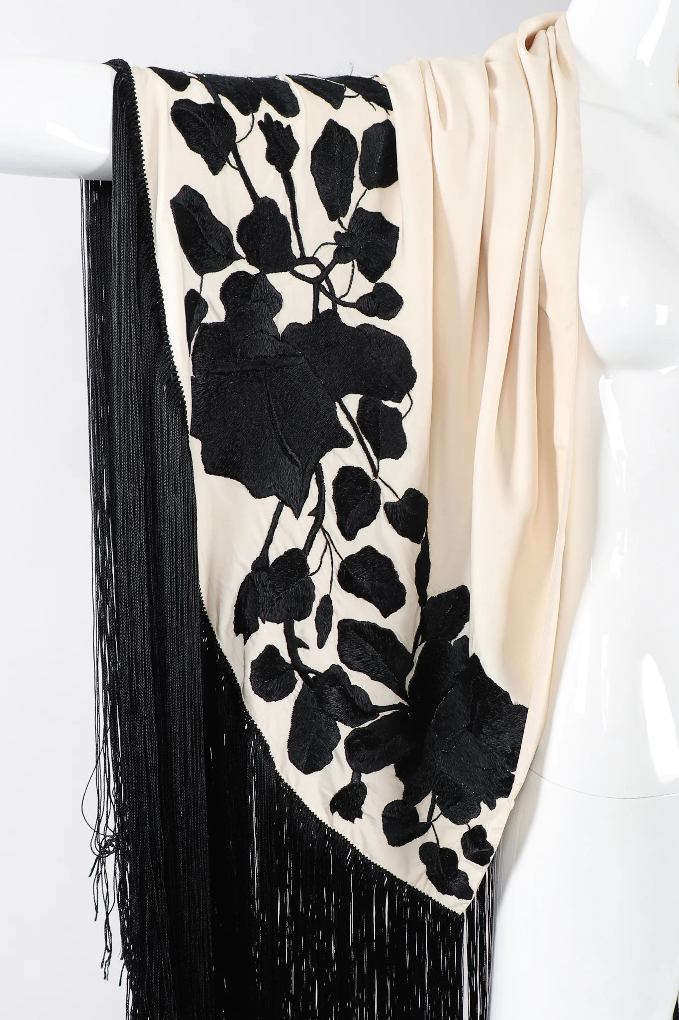 Black Roses Fringed Shawl - Image 4