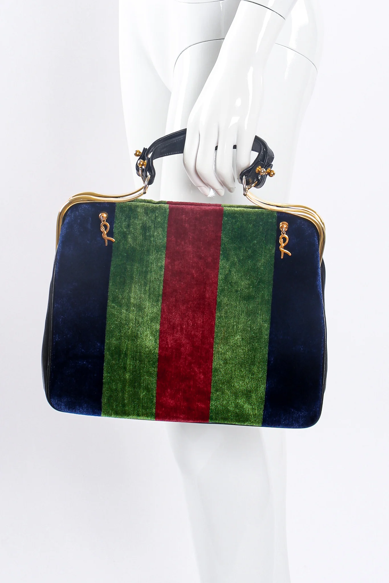 Block-Striped Velvet Frame Bag - Image 2