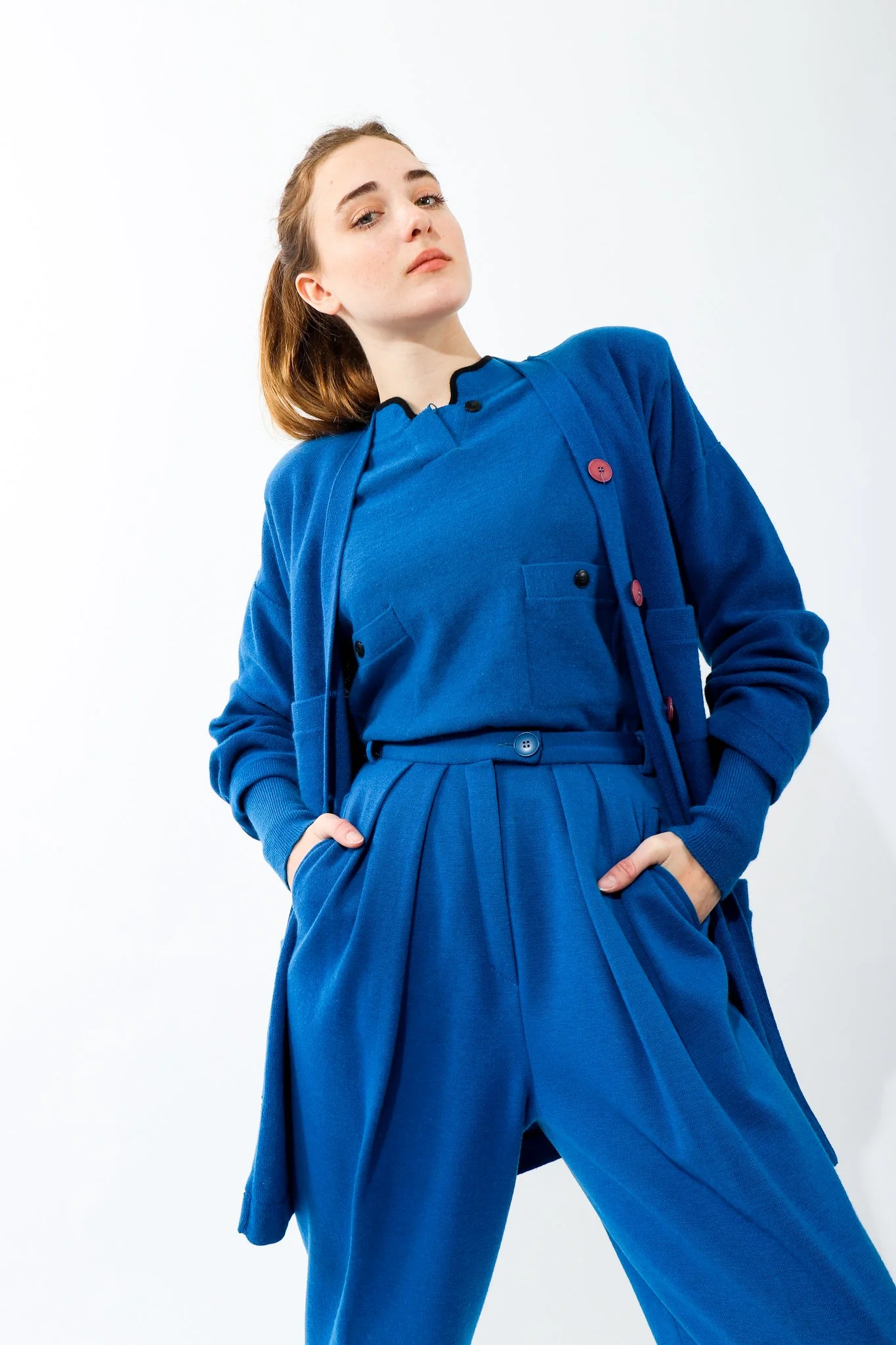 Blue Knit High Neck Sweater - Image 2