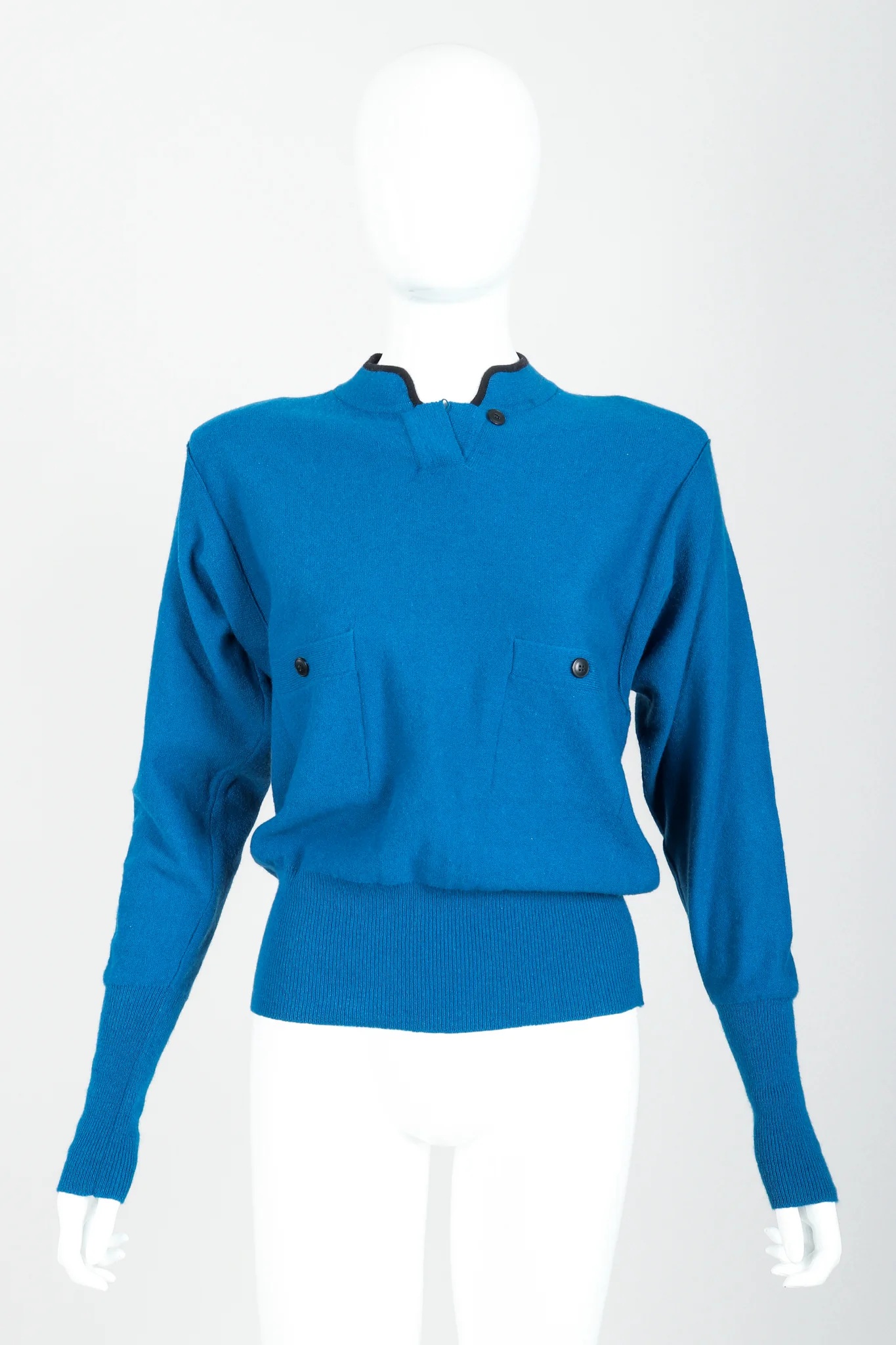 Blue Knit High Neck Sweater - Image 3